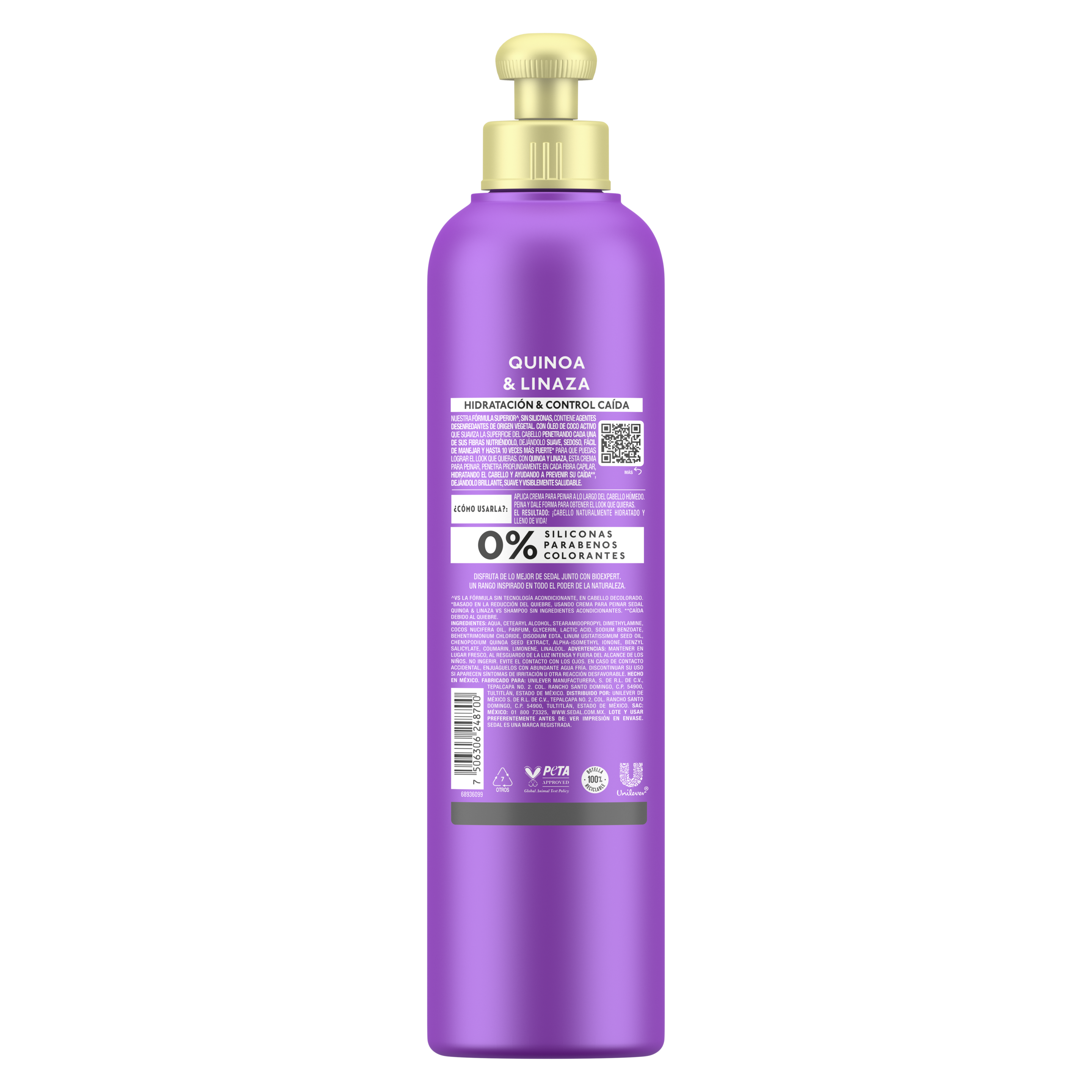 Crema para Peinar Sedal Sin Sal Ni Parabenos Quinoa y Linaza 300ml