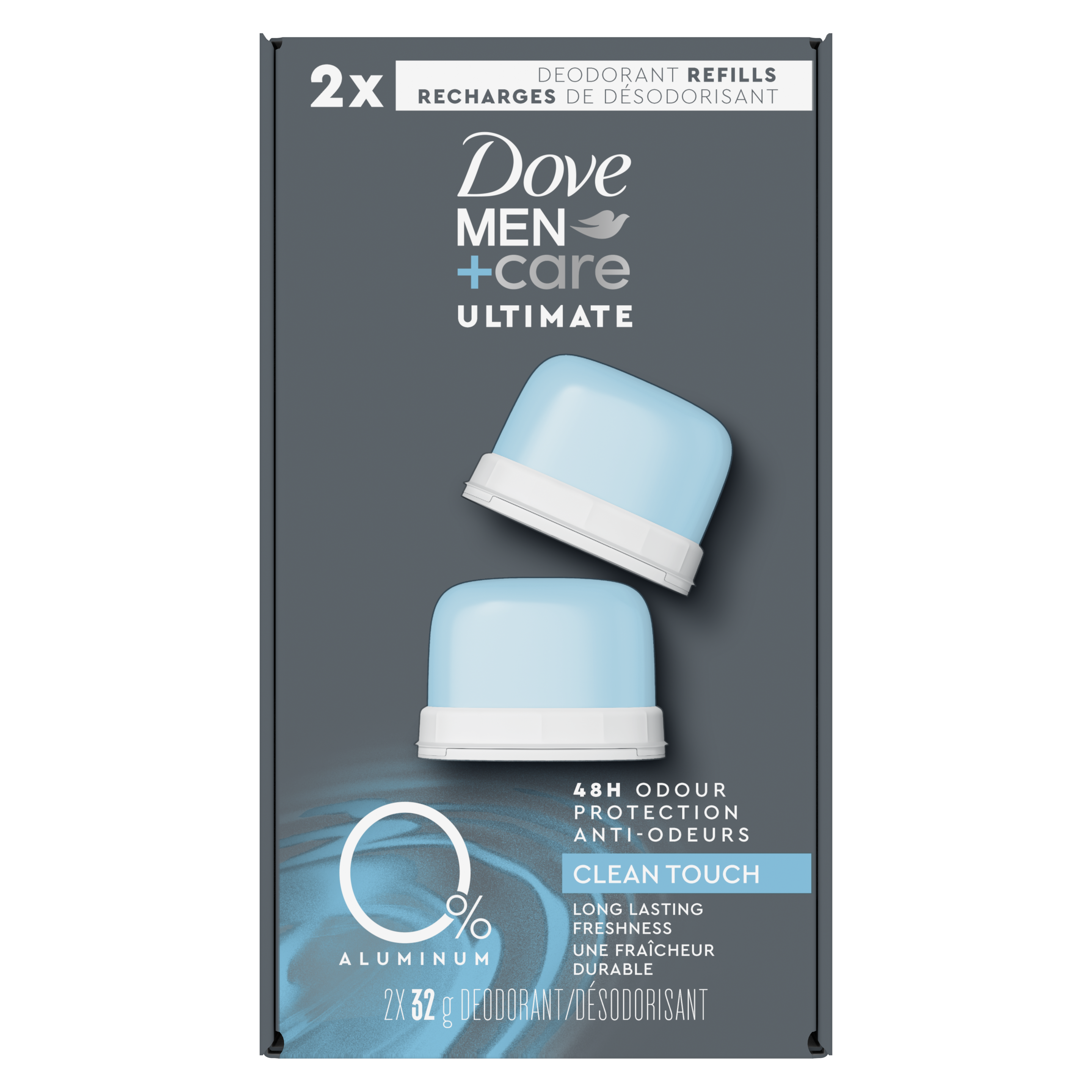 Dove Men+Care Stick Deodorant Refills 0% Aluminum Clean Touch Refill Kit 2x32g