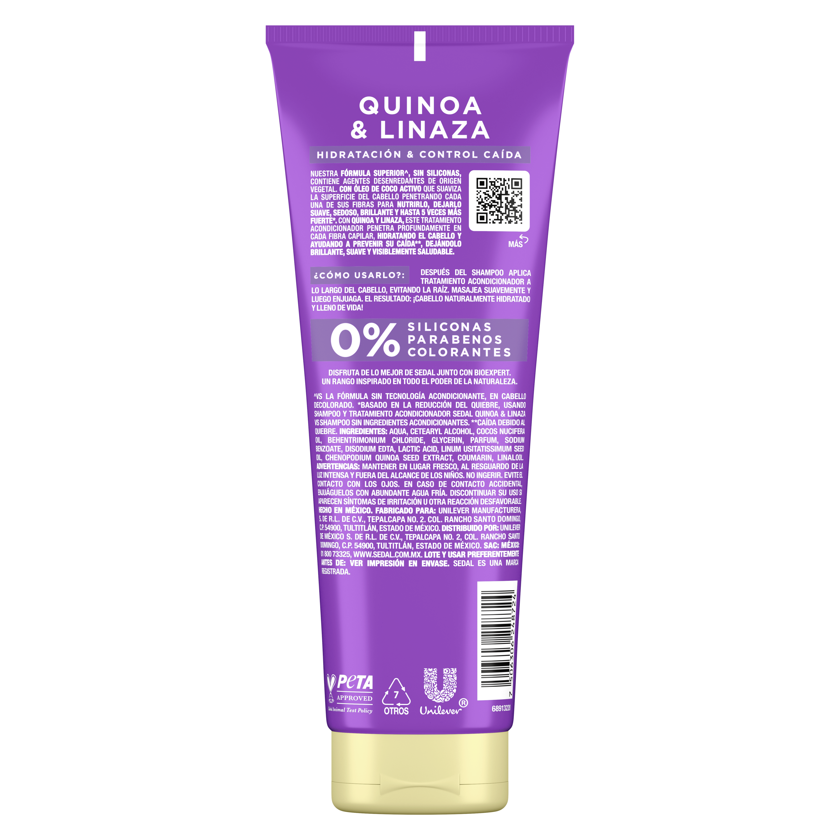 Tratamiento Acondicionador Sedal Sin Sal Ni Parabenos Quinoa y Linaza 260 ml