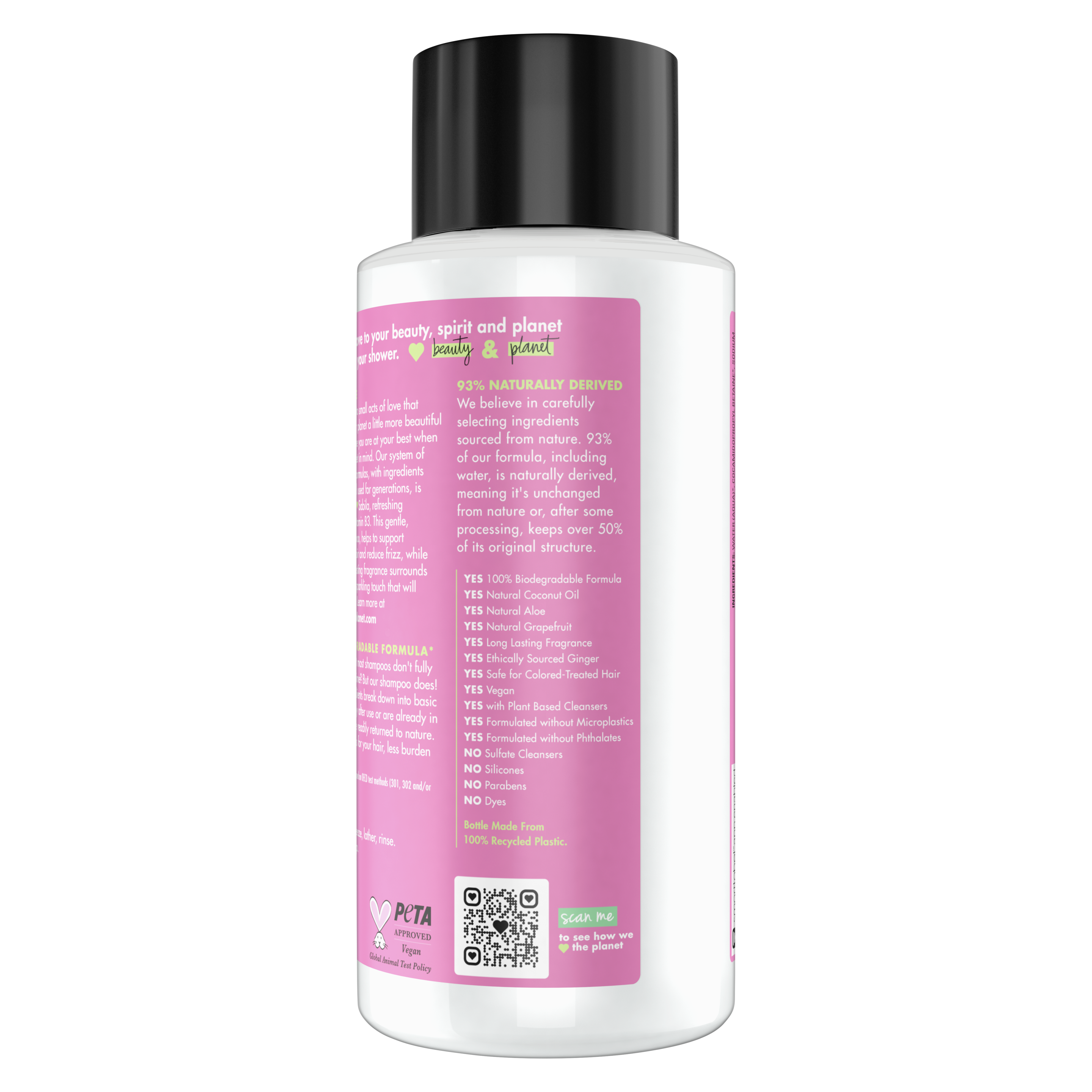 Back of shampoo pack Love Beauty Planet Sulfate Free Aloe & Grapefruit Shampoo Healthy Lengths 13.5oz