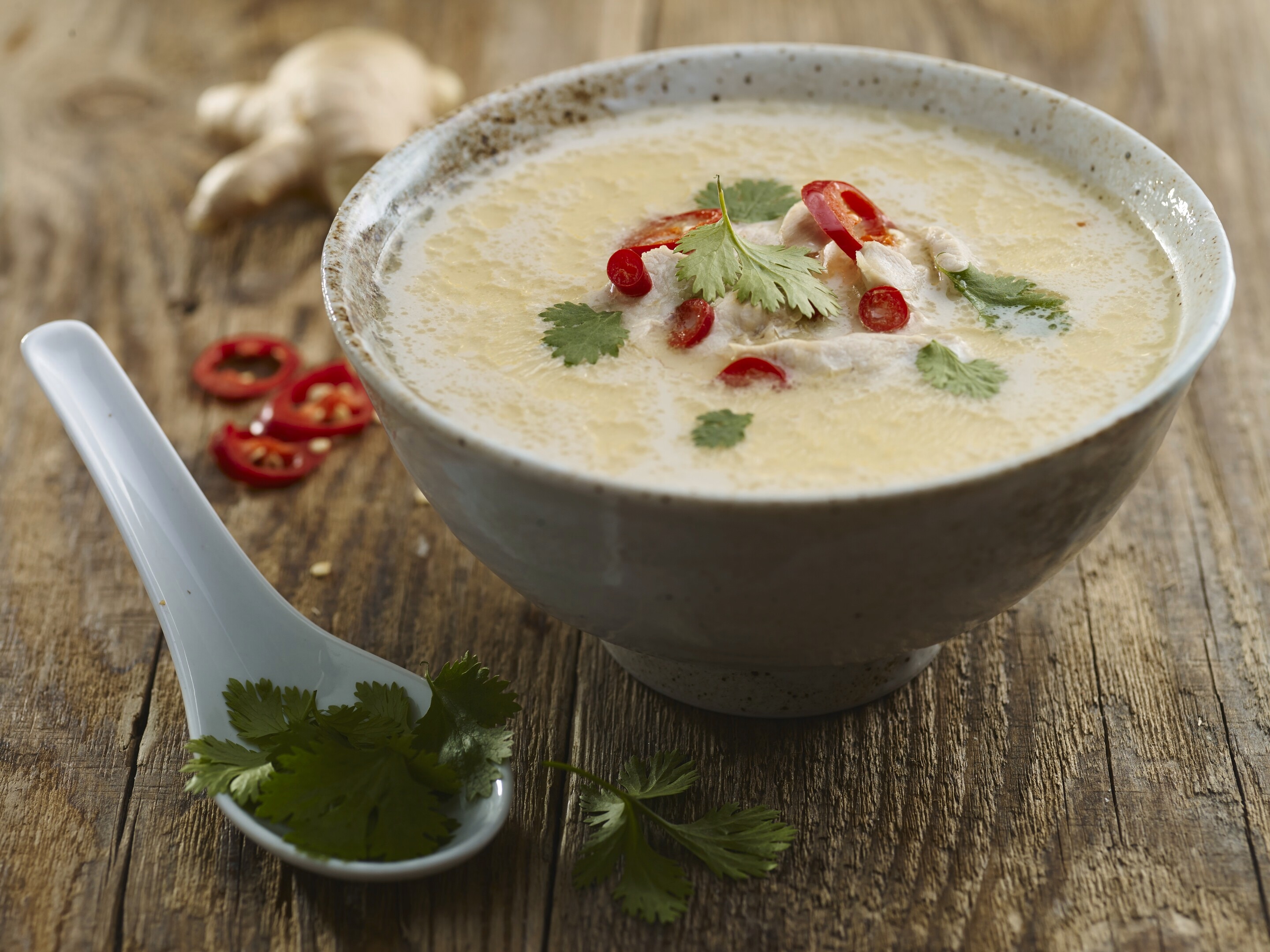 Chicken and coconut thai soup