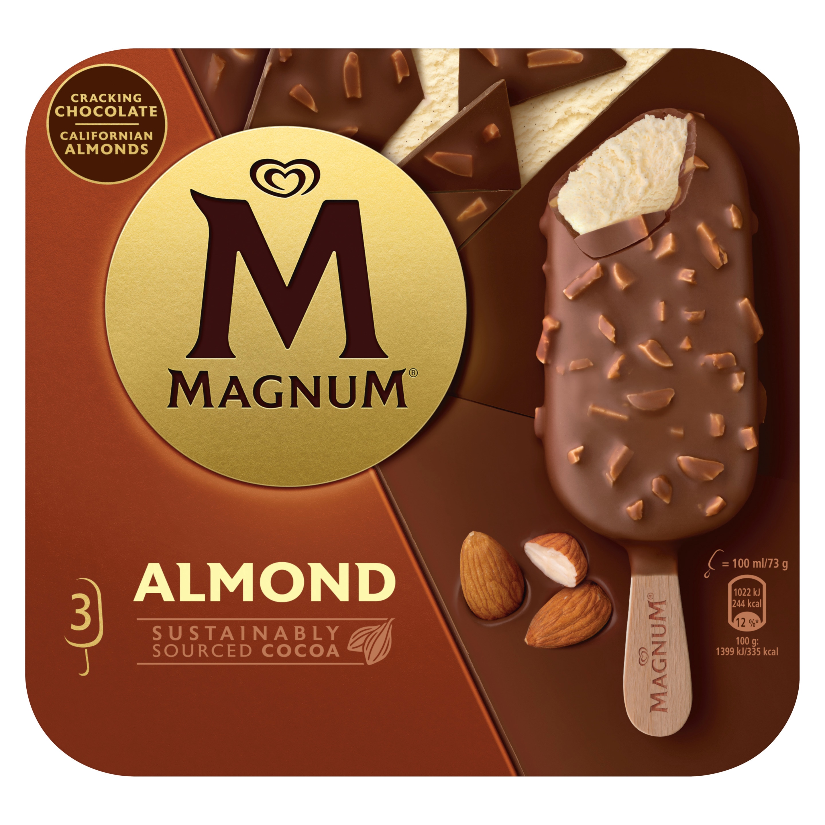 Magnum Almond Ice Cream 3 x 100ml Front