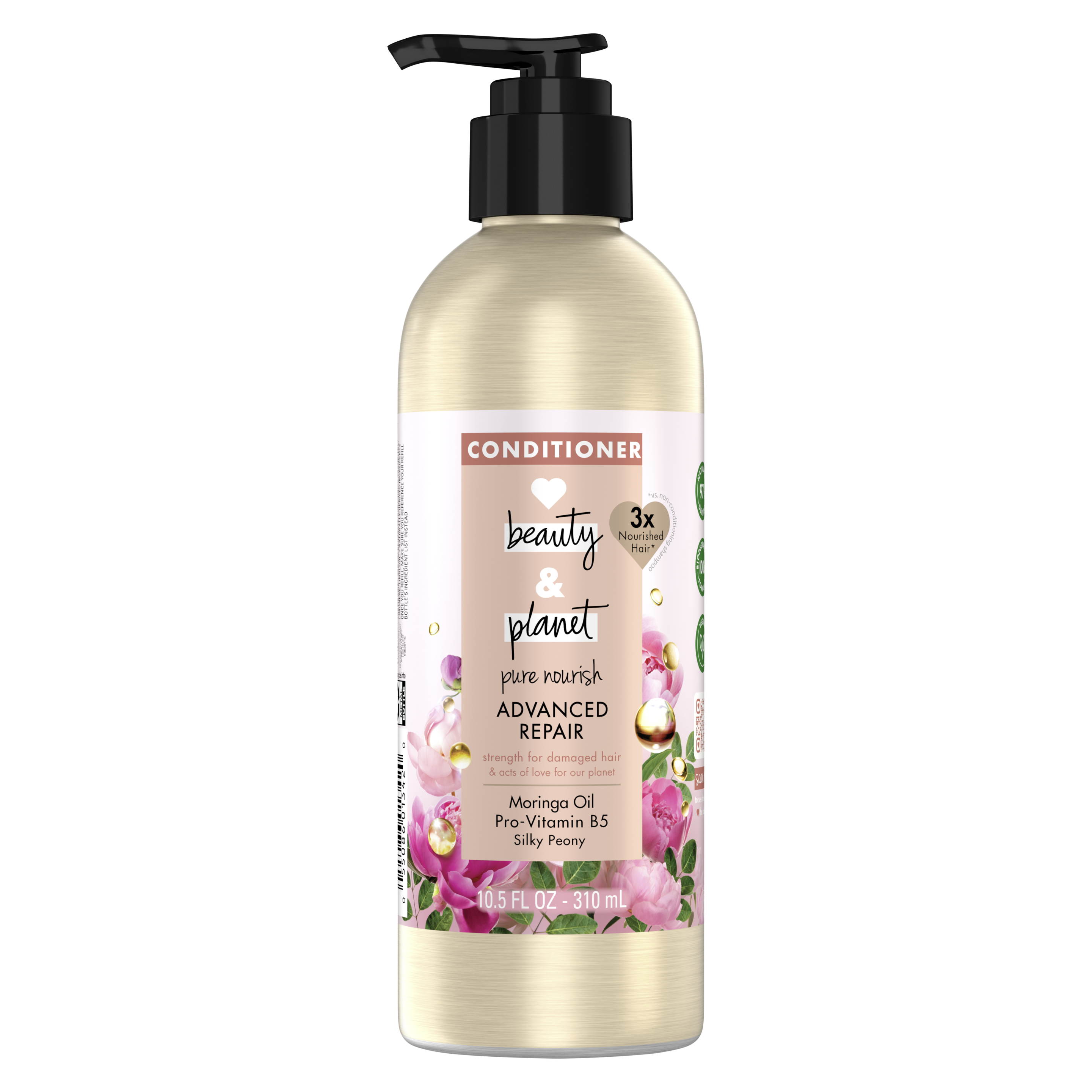 Front of conditioner pack Love Beauty Planet  Moringa Oil & Vitamin B5 Shampoo Advanced Repair 10.5oz