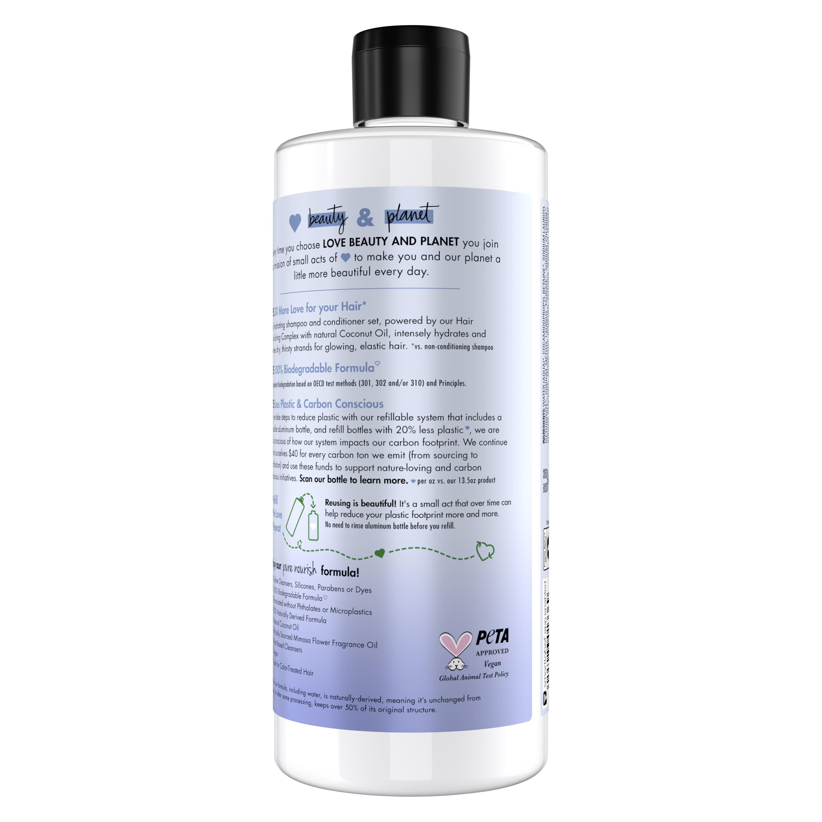 Back of shampoo pack Love Beauty Planet Sulfate Free Sea Kelp & Collagen Shampoo Deep Hydration Refill 22oz
