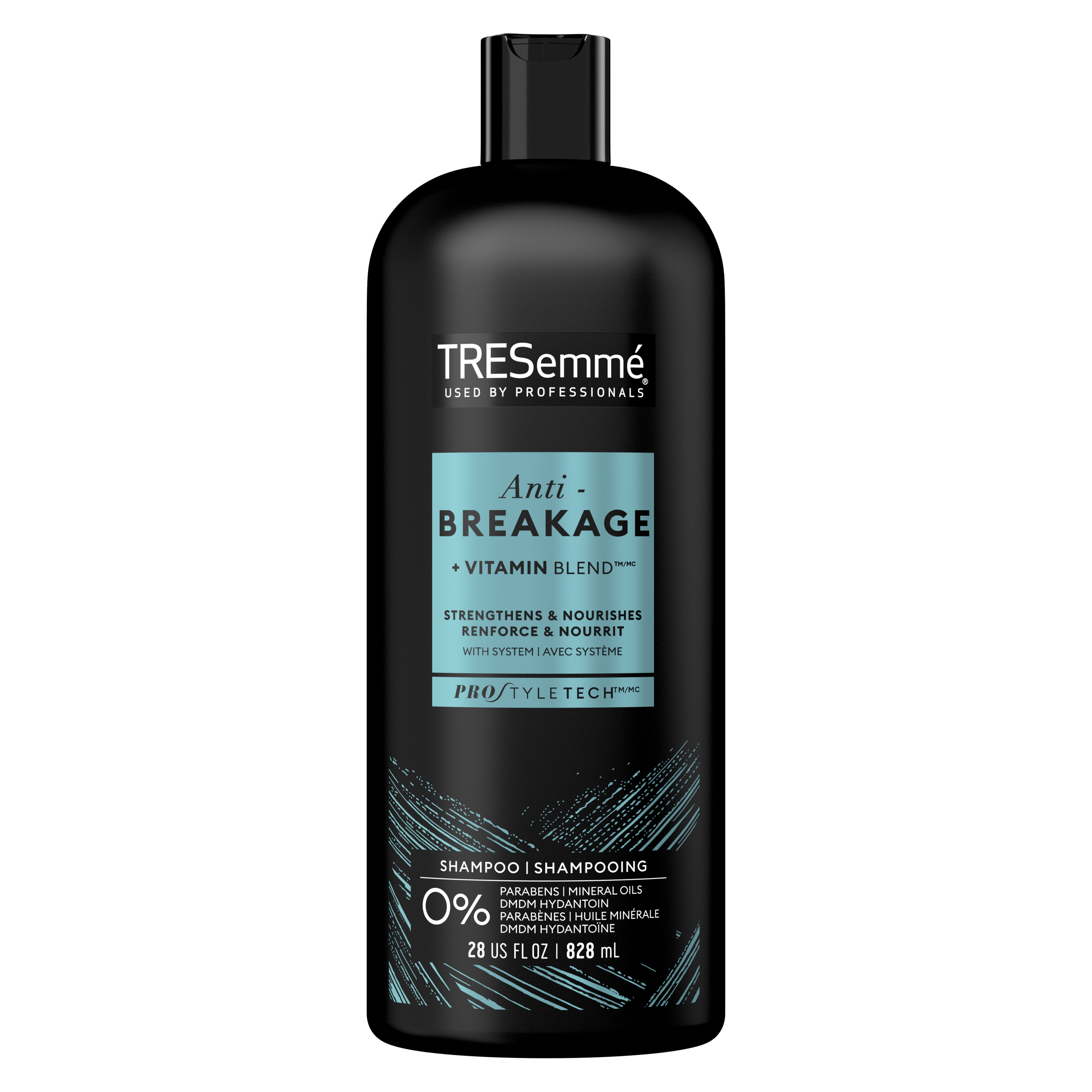 image de l'arrière de la bouteille de TRESemmé® Anti-Breakage Shampoo de 828 ml