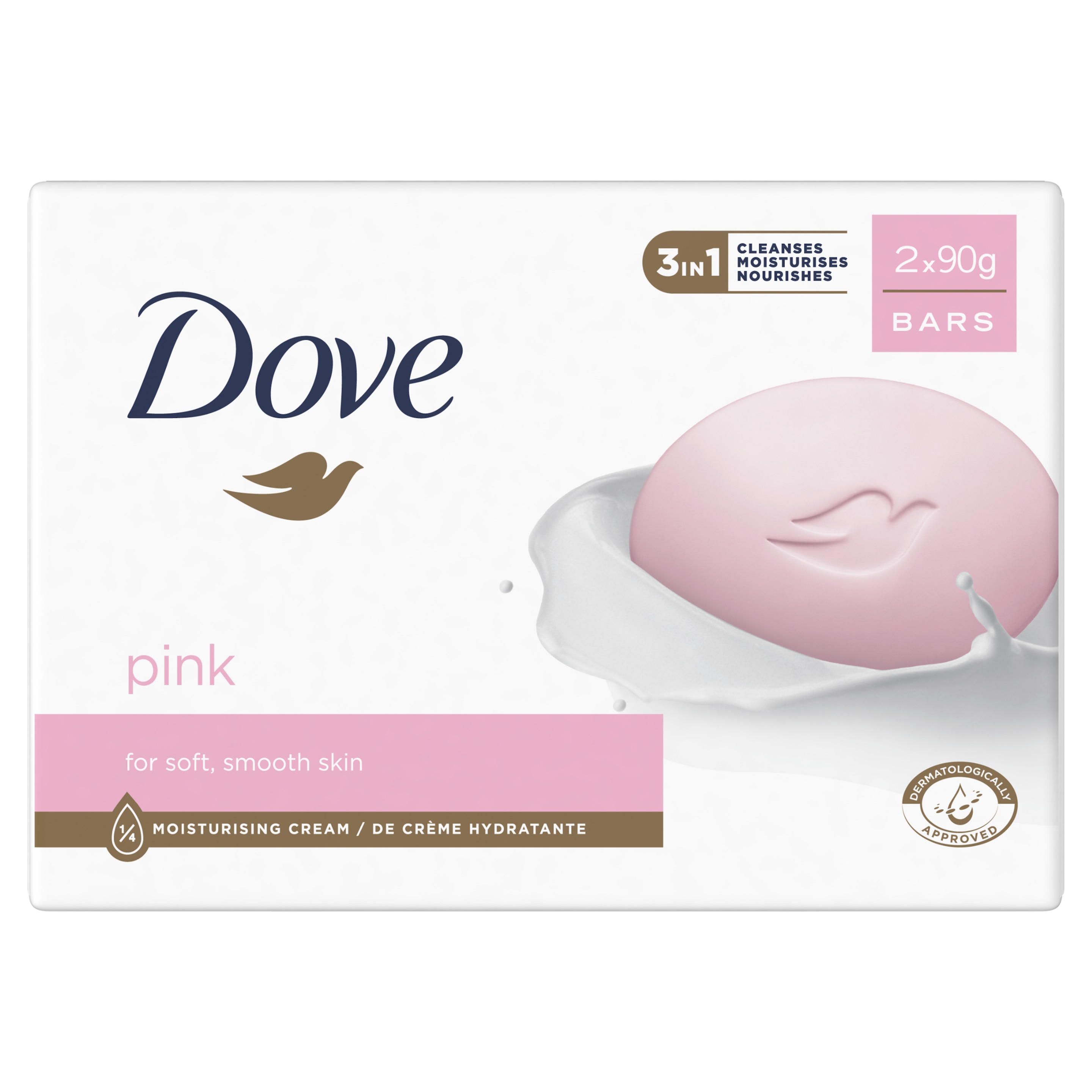 Dove Pink Kremowa kostka myjąca 2x90g