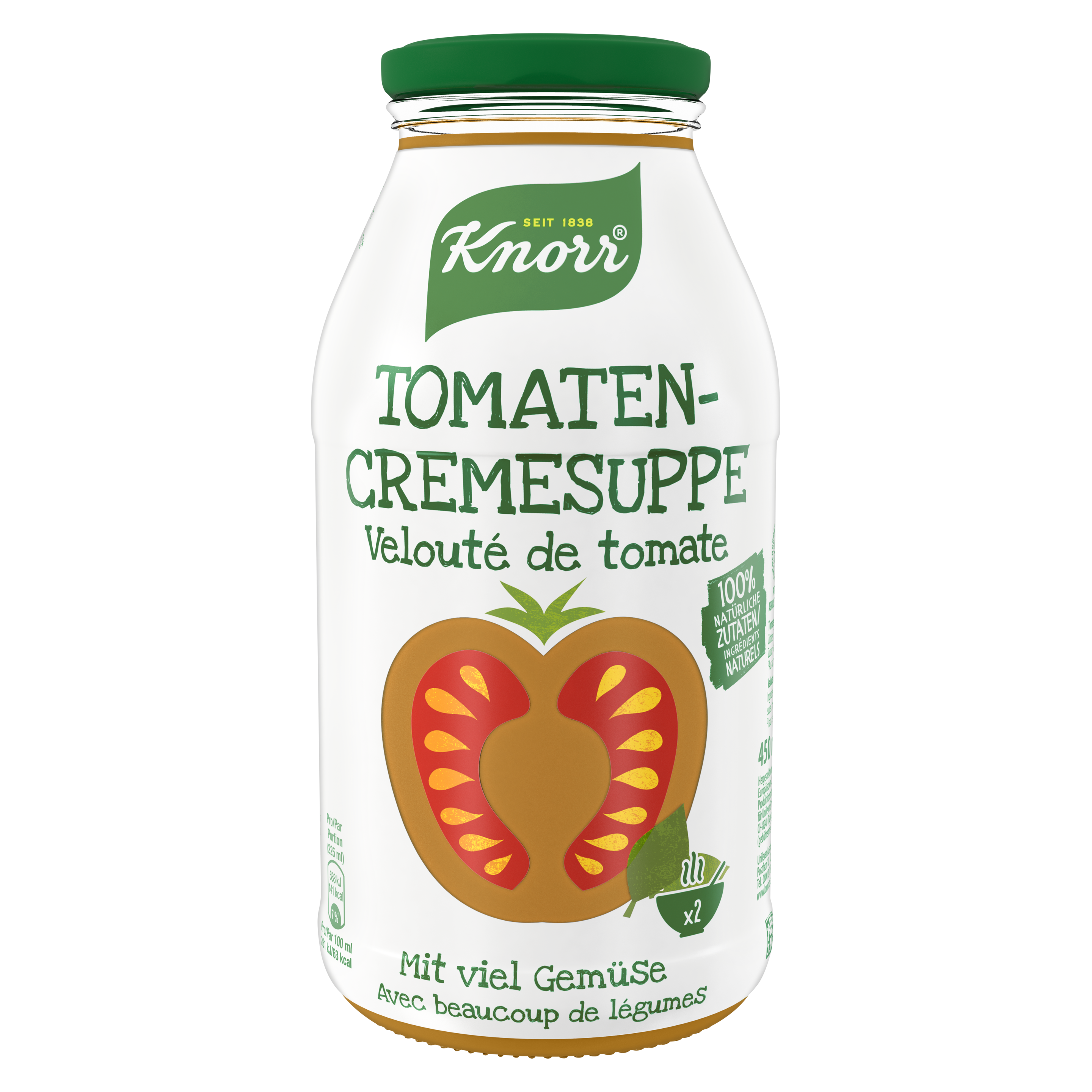 Knorr Tomaten Cremesuppe für die schnelle Mahlzeit im Glas mit 100% natürlichen Zutanten 450 ml