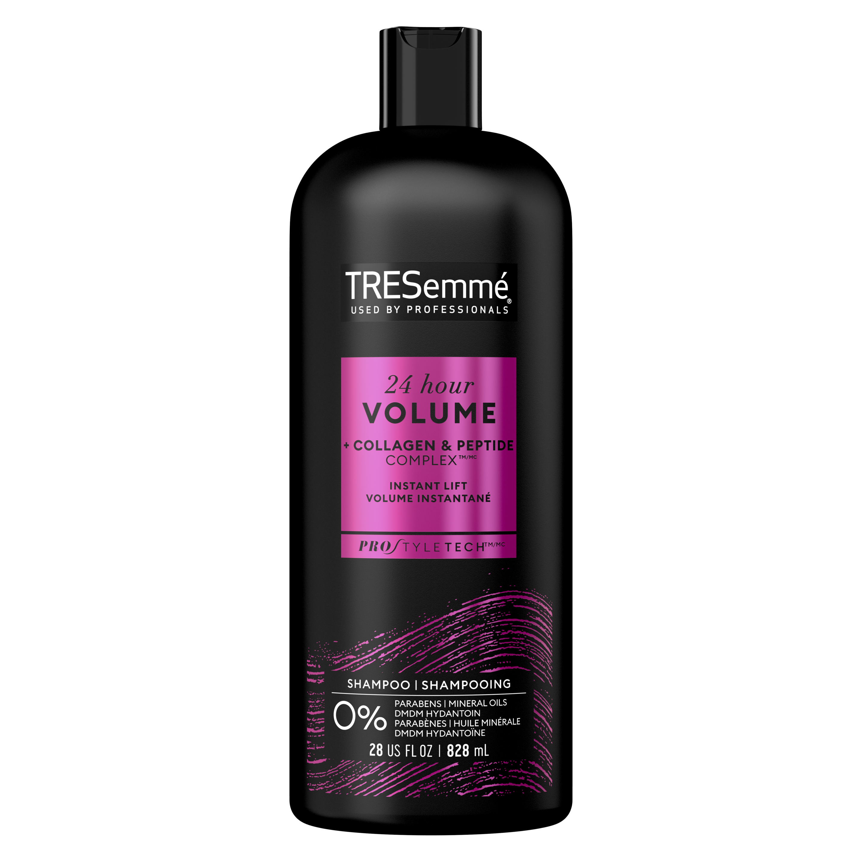 image de l'arrière de la bouteille de TRESemmé® 24 Hour Volume Shampoo de 828 ml