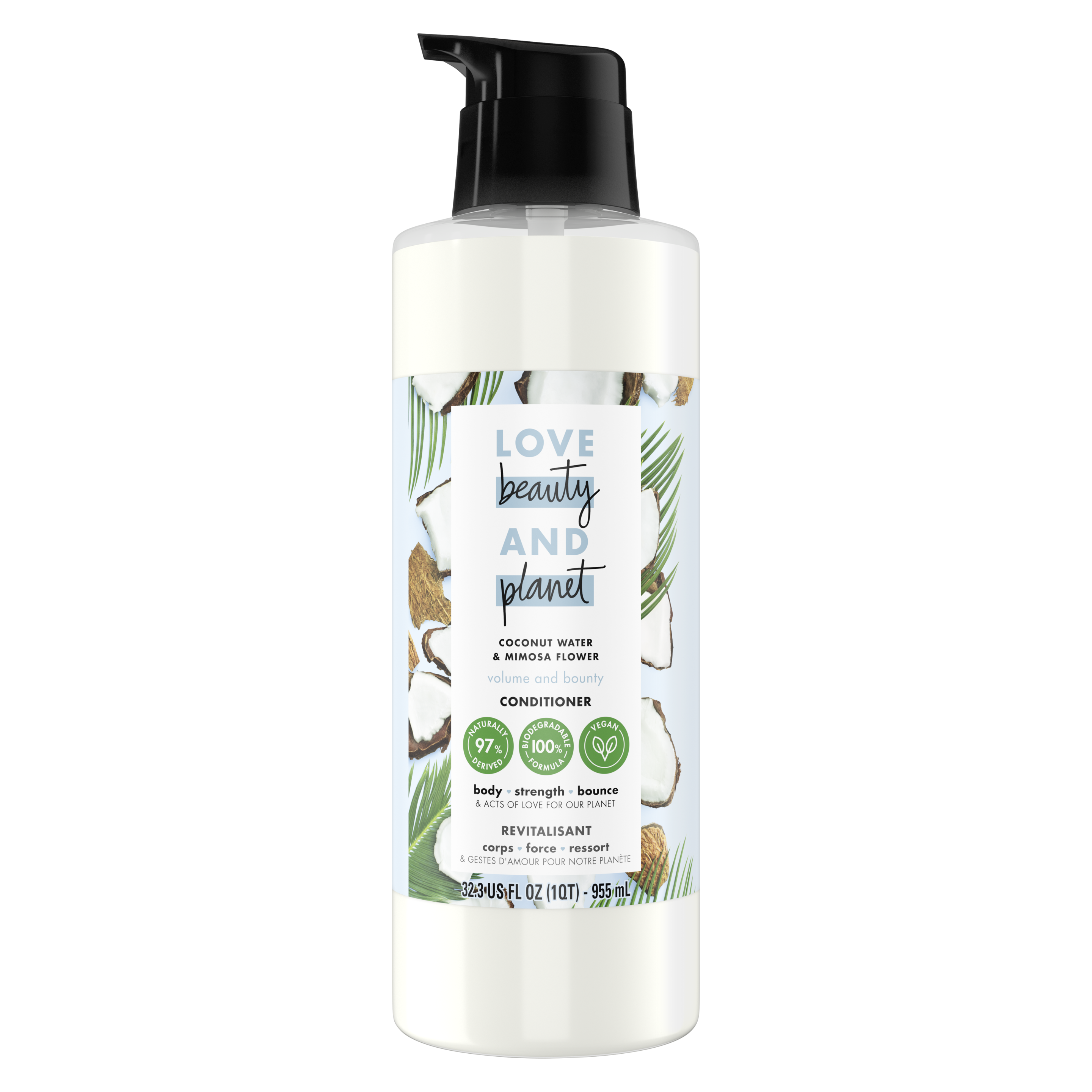 Front of conditioner pack Love Beauty Planet Coconut Water & Mimosa Flower Conditioner Volume & Bounty 32.3oz