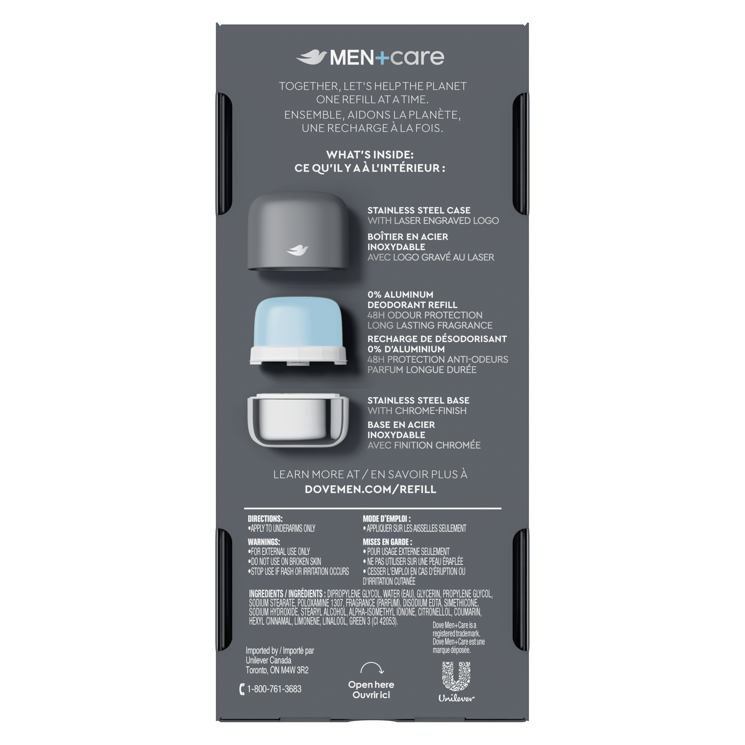 Dove Men+Care Refillable Deodorant 0% Aluminum Clean Touch Starter Kit