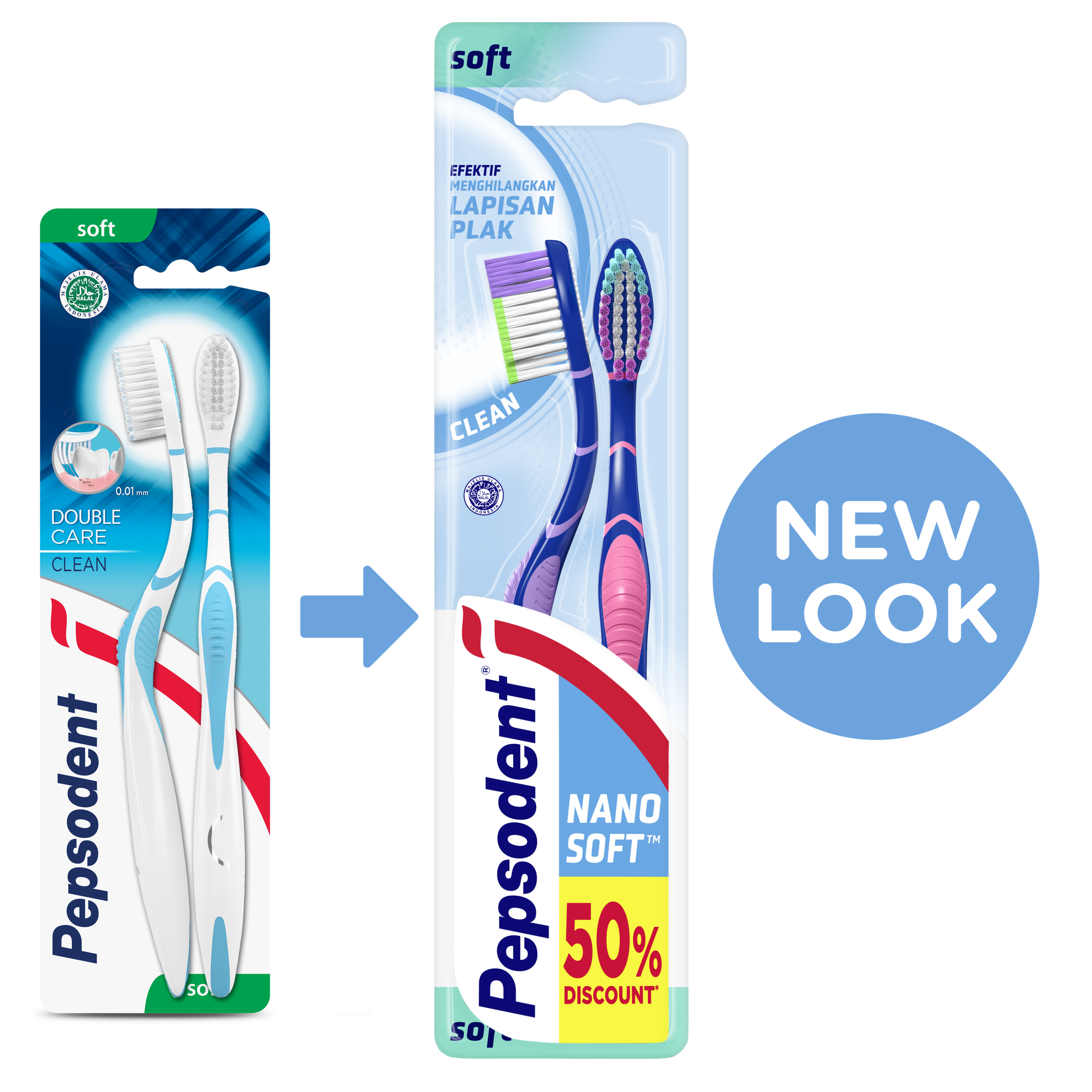 Sikat Gigi Pepsodent Nanosoft Clean Medium Multipack isi 2