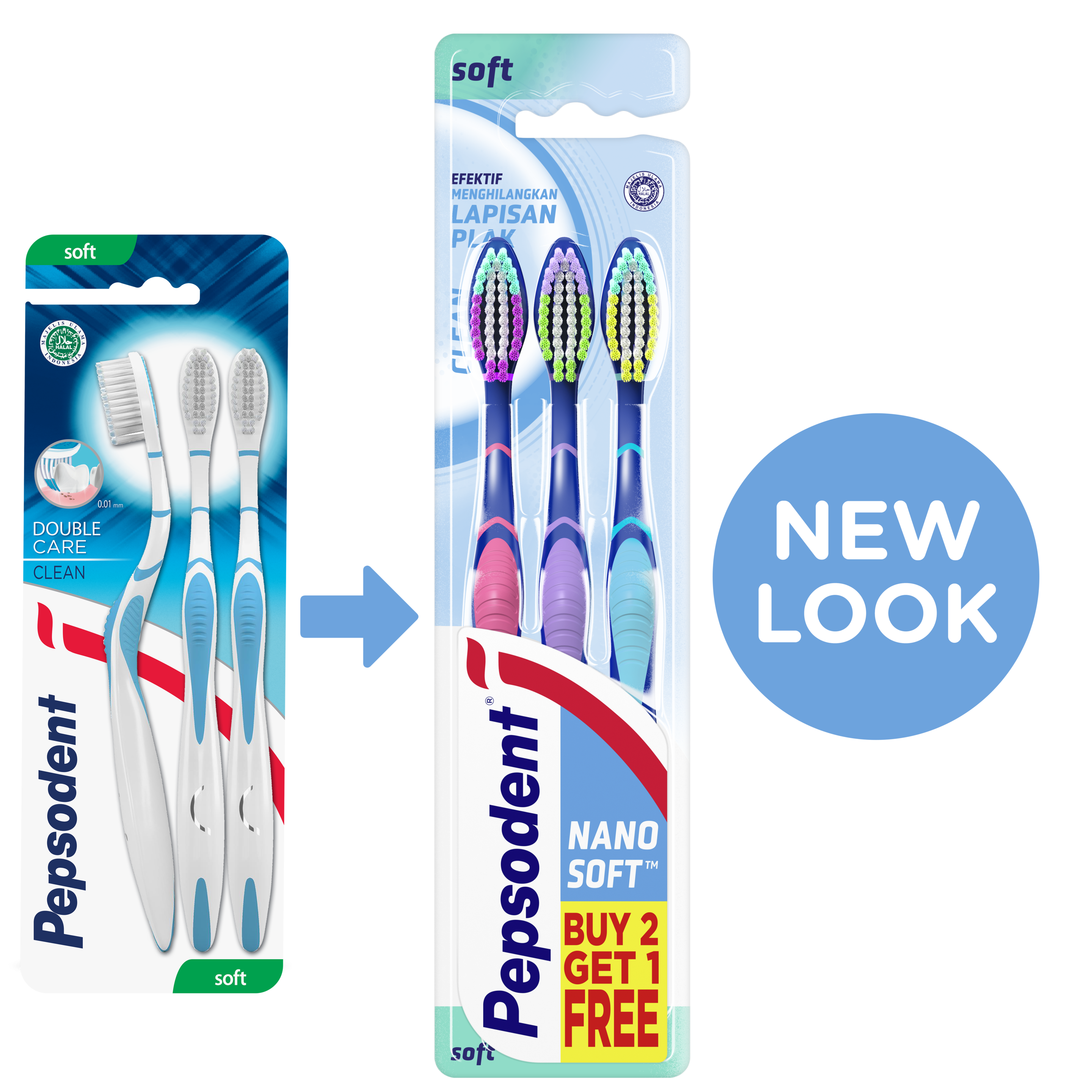 Sikat Gigi Pepsodent Nanosoft Clean Medium Multipack isi 3