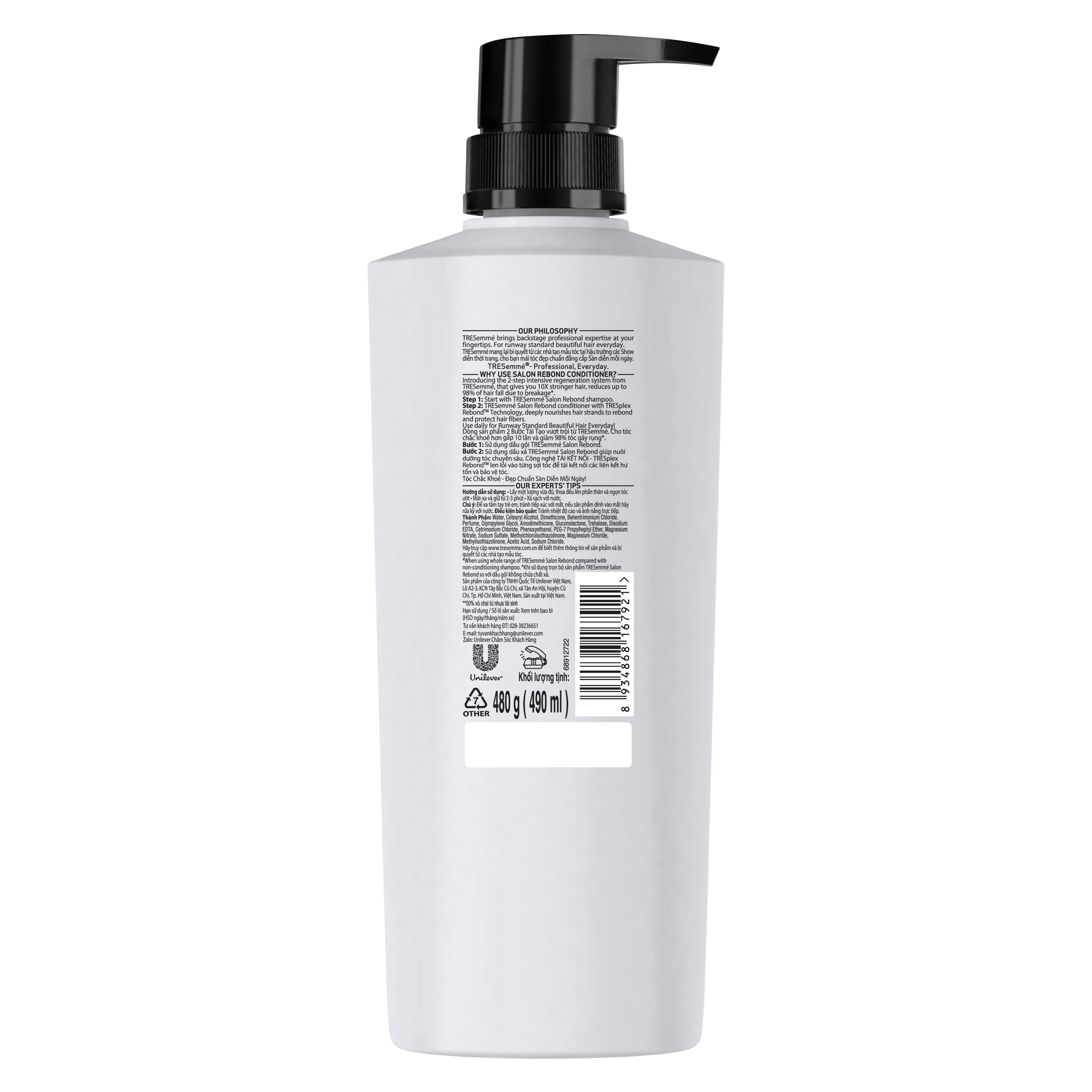 TRESEMME  Dầu gội & Dầu xả dưỡng tóc hư tổn Với Công nghệ Tái kết nối Keratin ngăn gãy rụng đến 98% 640g + 620g Combo packshot