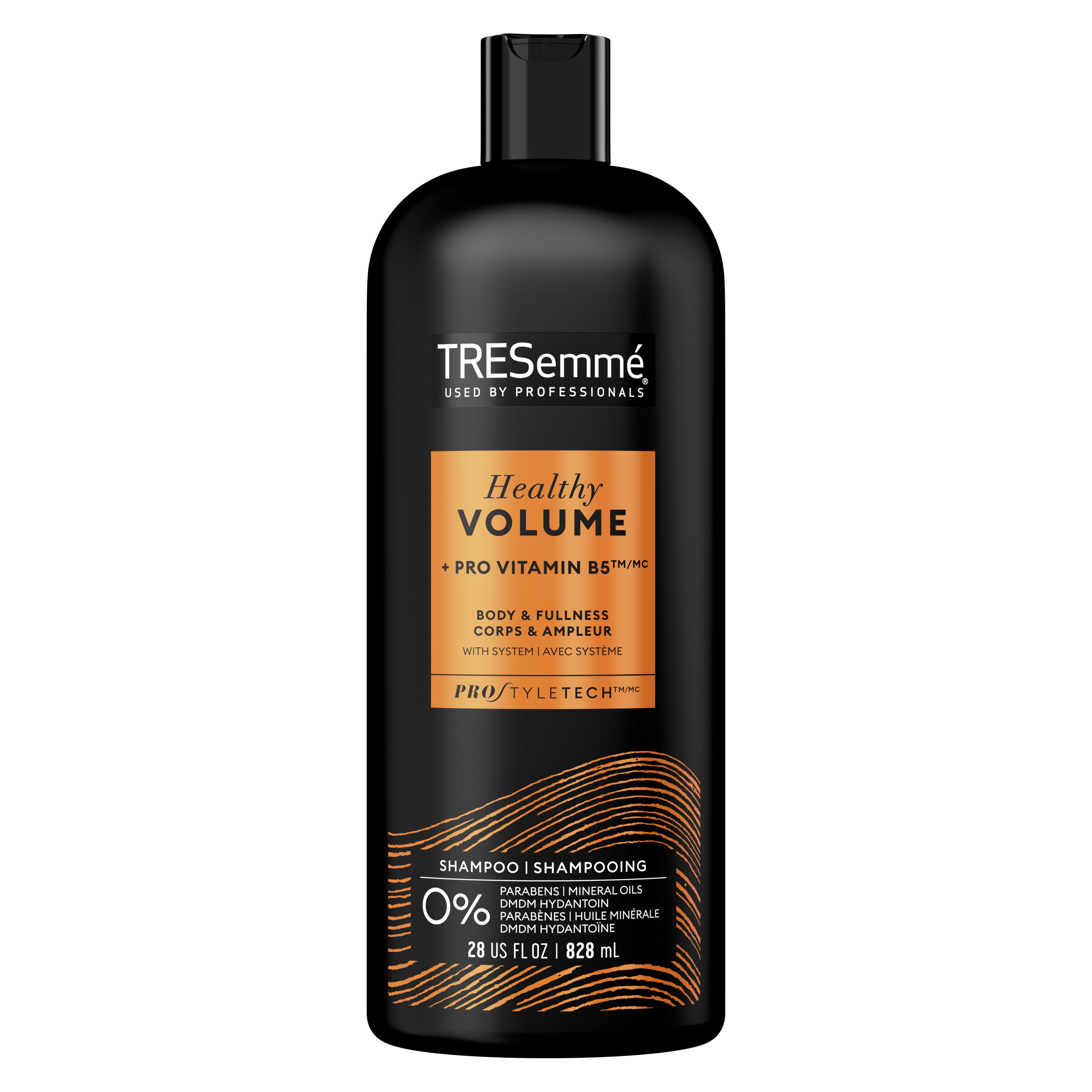image de l'arrière de la bouteille du TRESemmé® Healthy Volume Shampoo de 828 ml