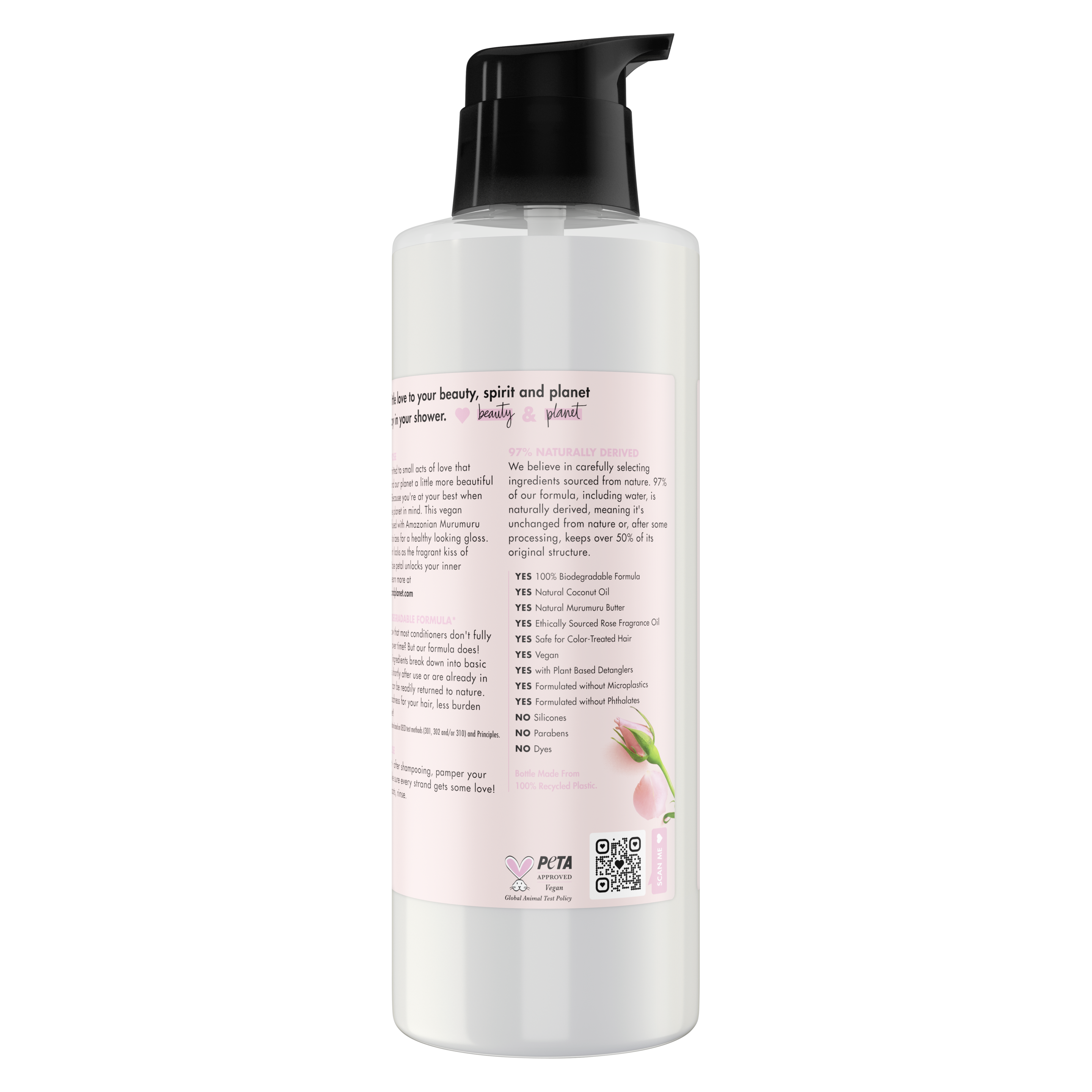 Back of conditioner pack Love Beauty Planet Murumuru Butter & Rose Oil Conditioner Blooming Color 32.3oz