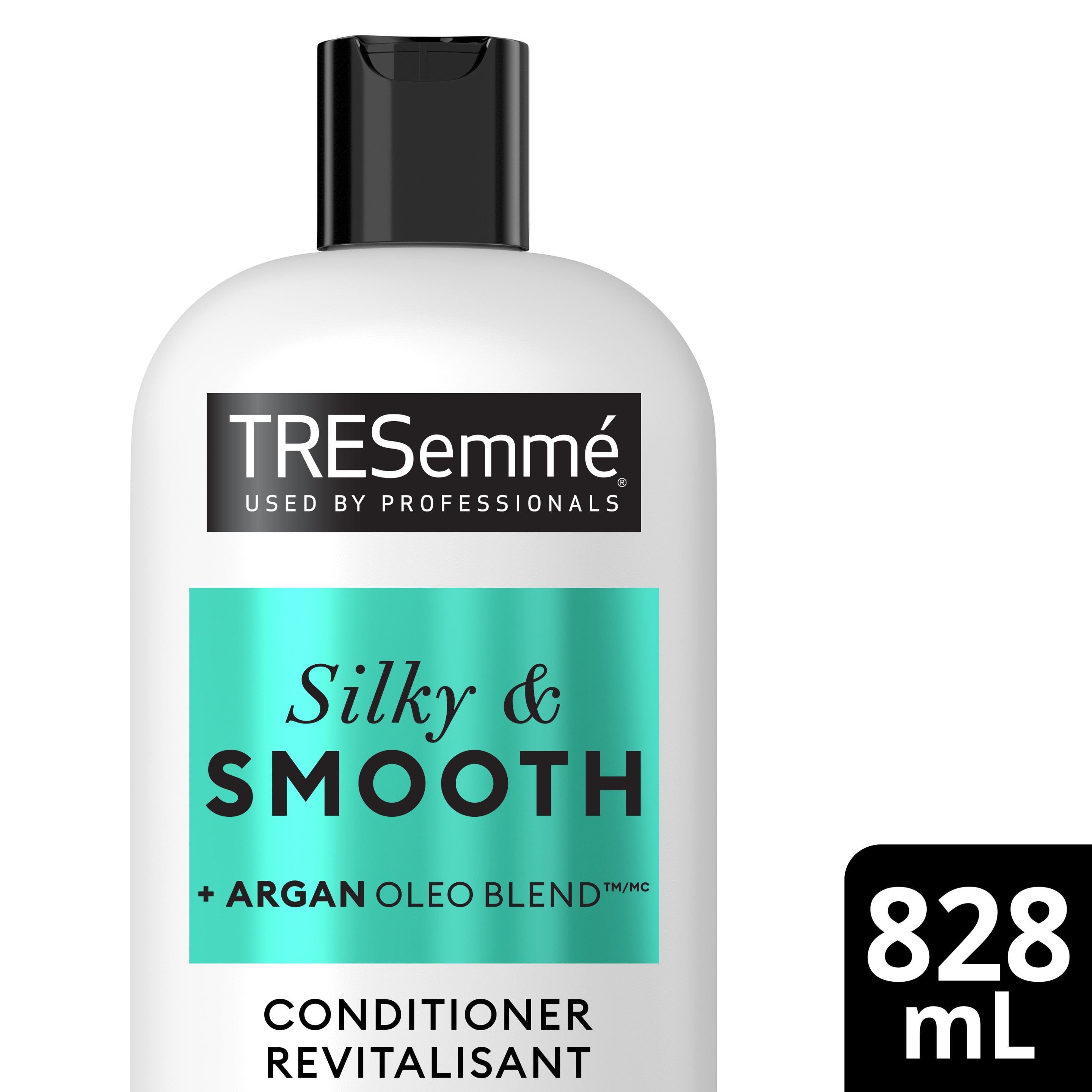 Image de l'avant de la bouteille de TRESemmé® Silky & Smooth Conditioner de 828 ml