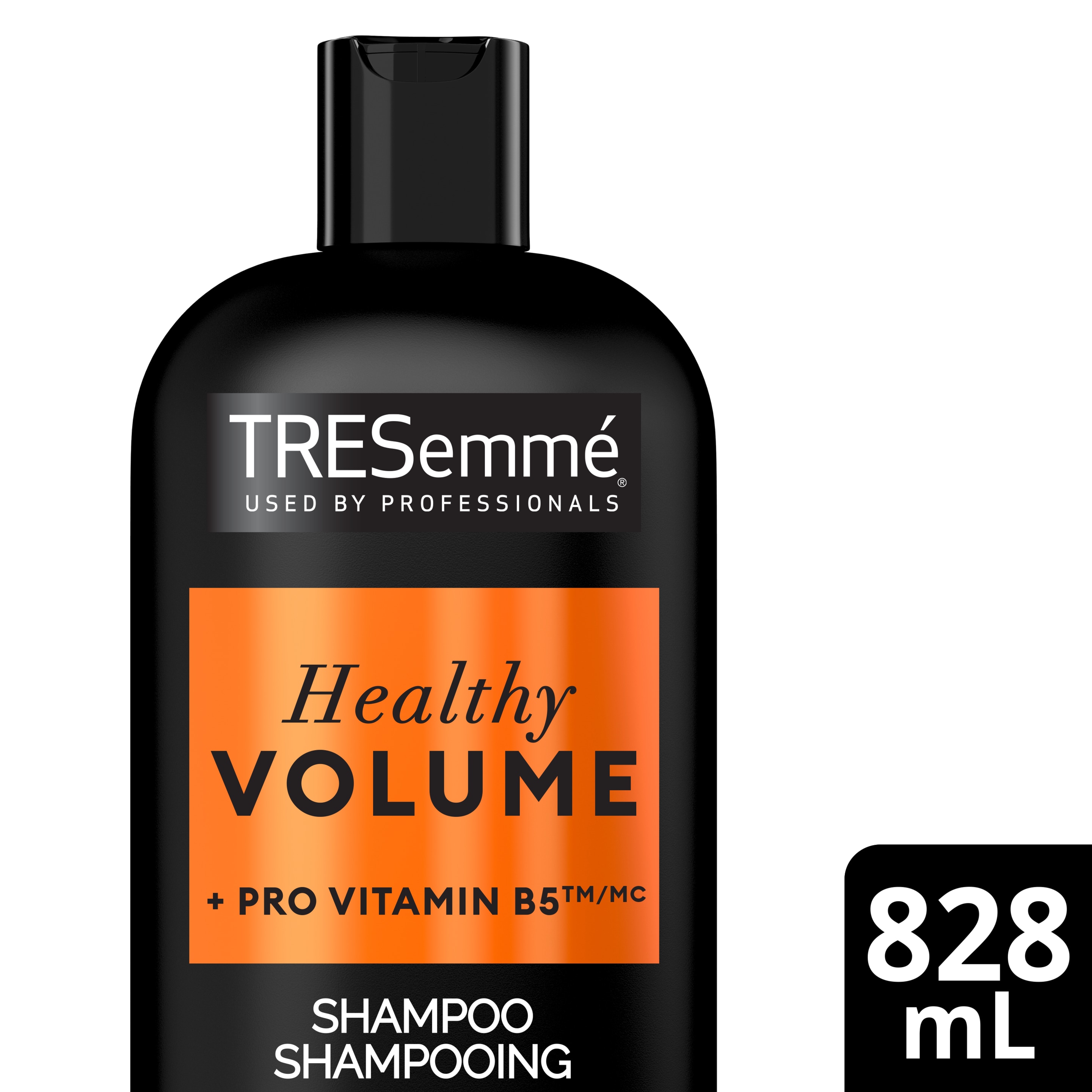 Image de l'avant de la bouteille du TRESemmé® Healthy Volume Shampoo de 828 ml