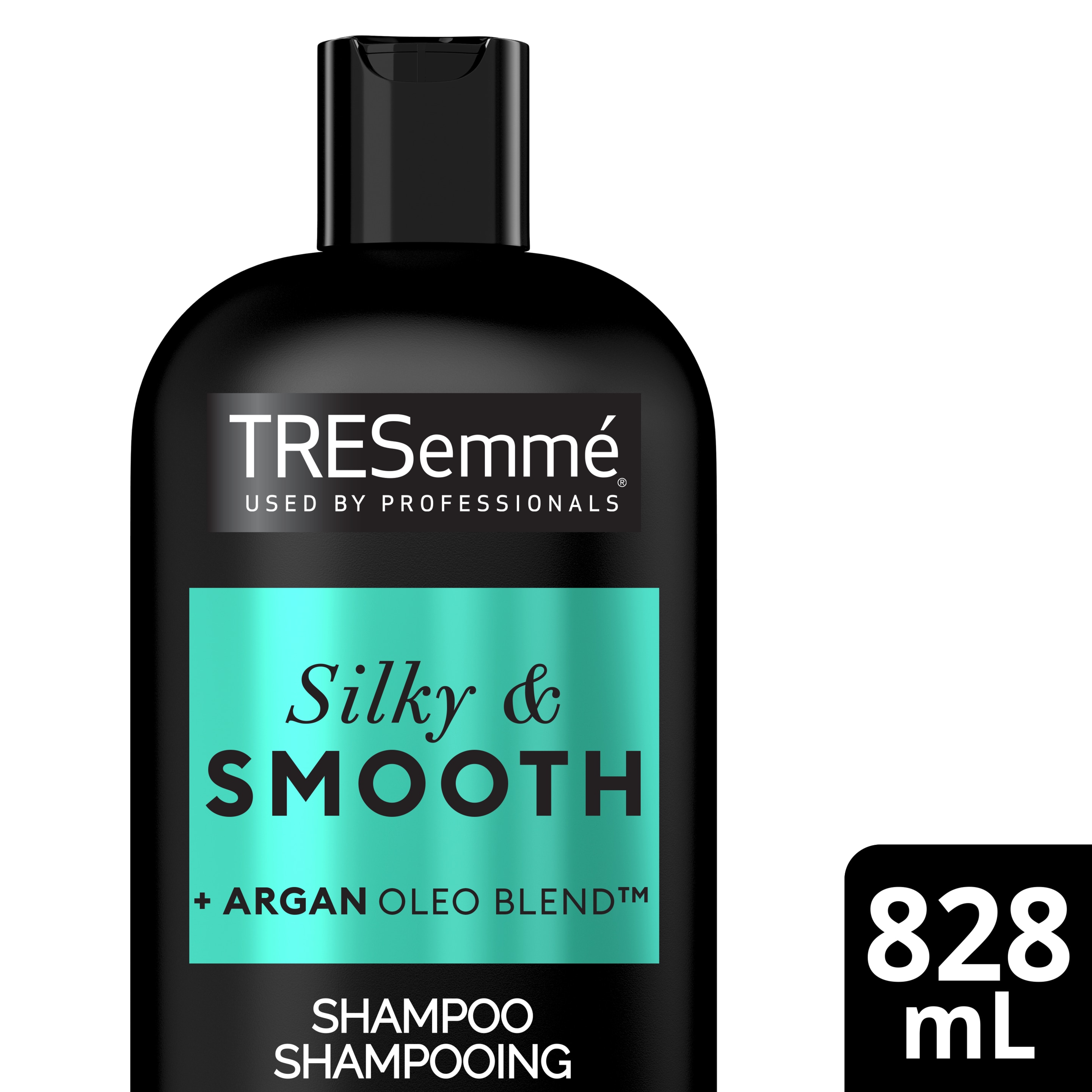 Image de l'avant de la bouteille du TRESemmé® Silky & Smooth Shampoo de 828 ml