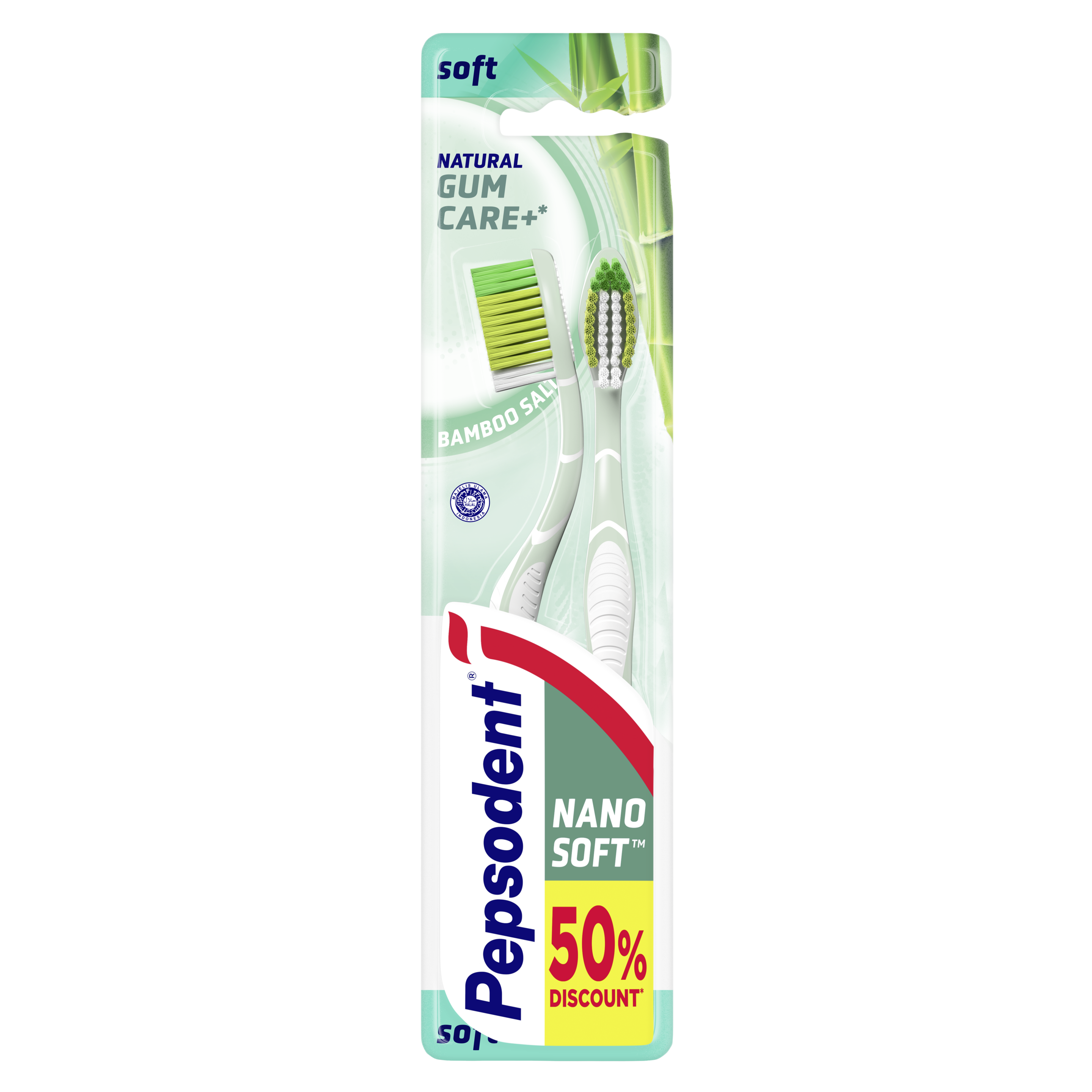 Sikat Gigi Pepsodent Nanosoft Korean Bamboo Salt Gum Care+ Multipack isi 2