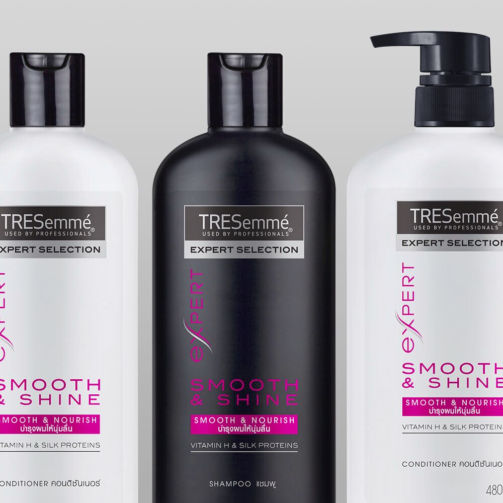 Product shot of TRESemmé Smooth & Silky shampoo and conditioner 