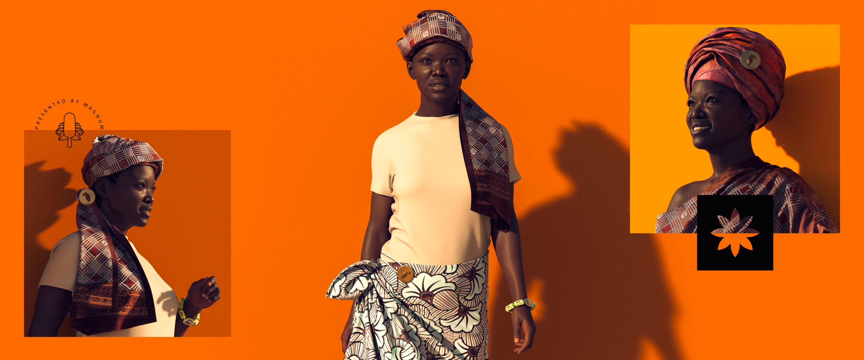 Fotomontage von einer afrikanischen Frau, die Modeartikel trägt