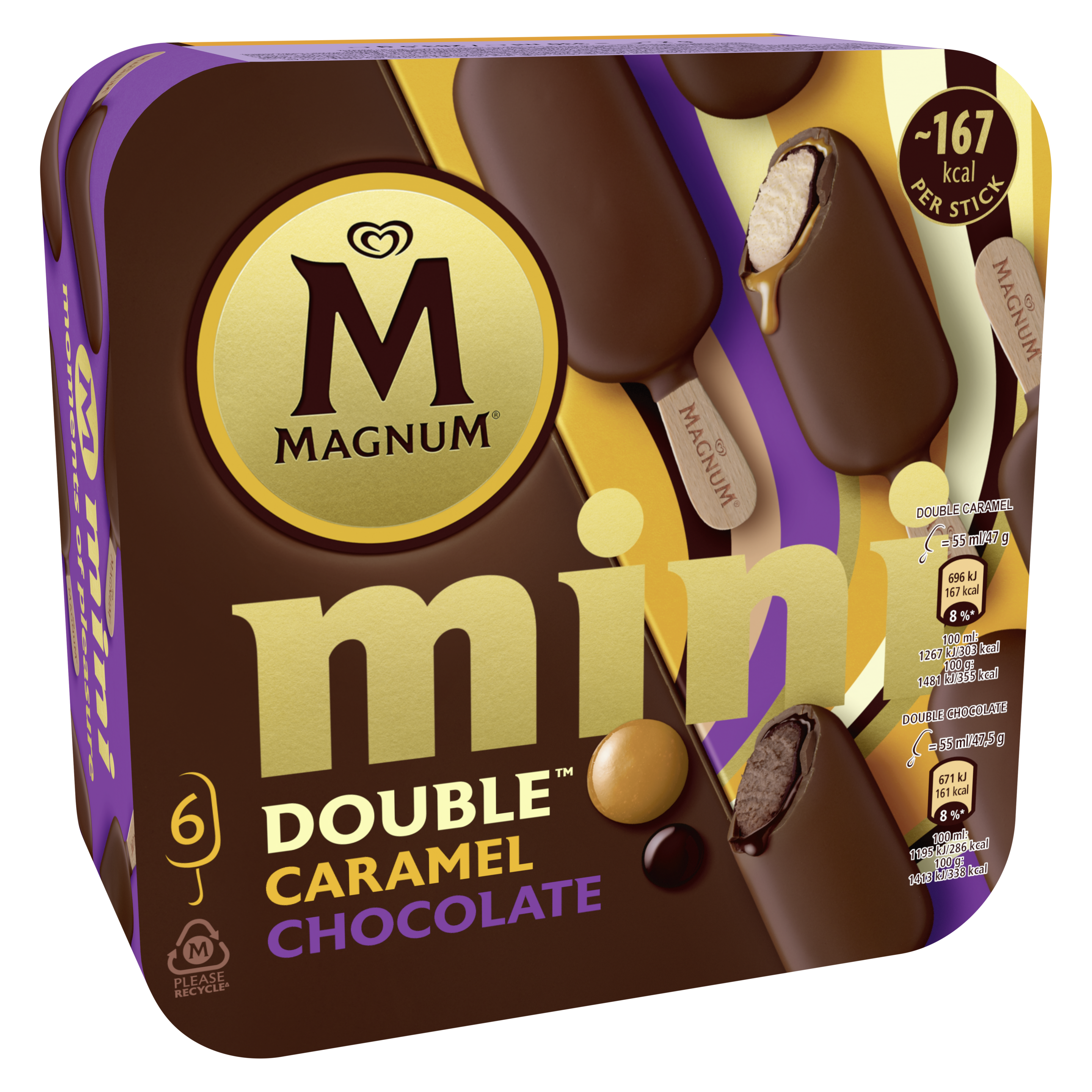 Magnum  Helado bombón Mini Double Caramel & Mini Double Chocolate 55ml x7
