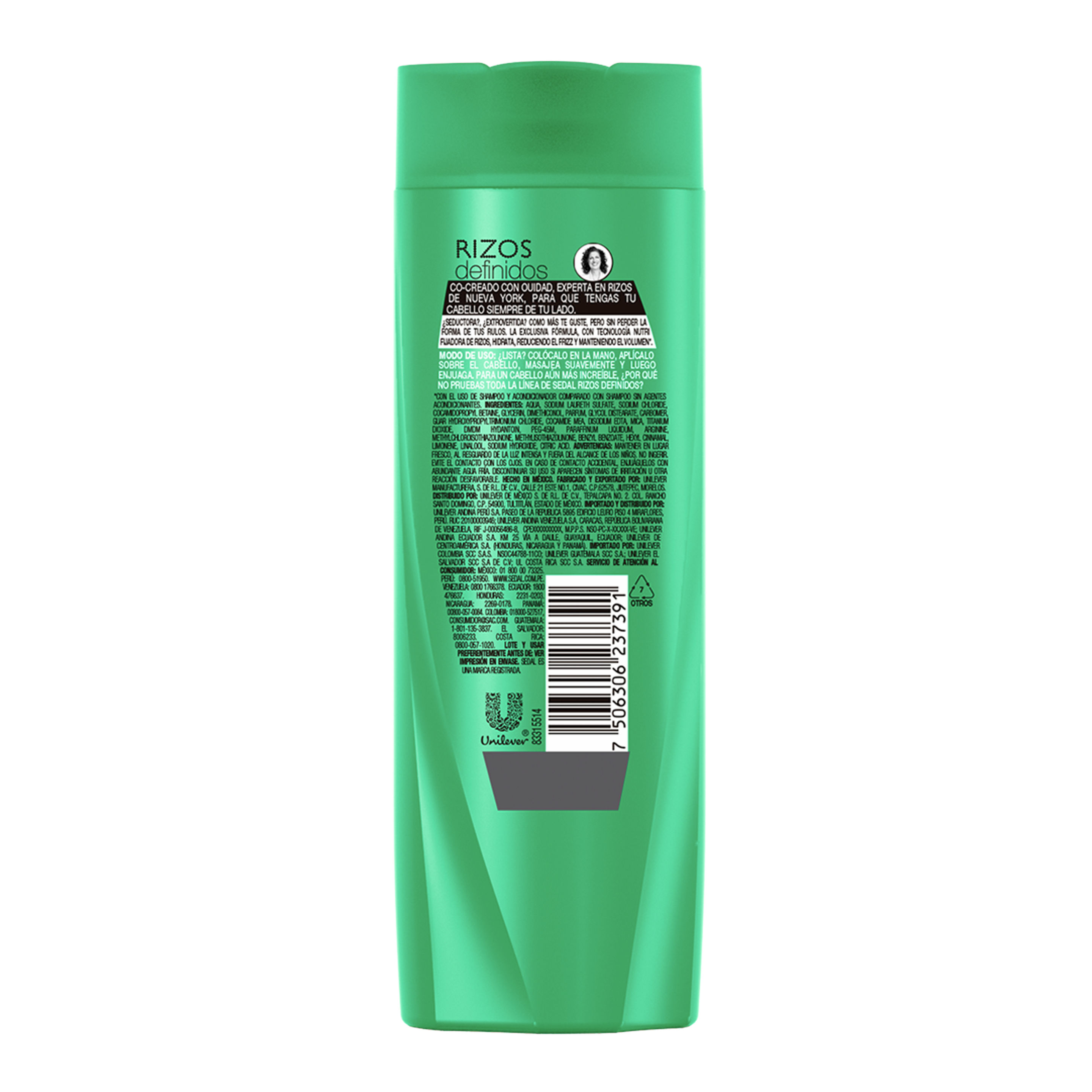 Imagen al parte posterior del paquete Sedal Shampoo Rizos Definidos 190ml