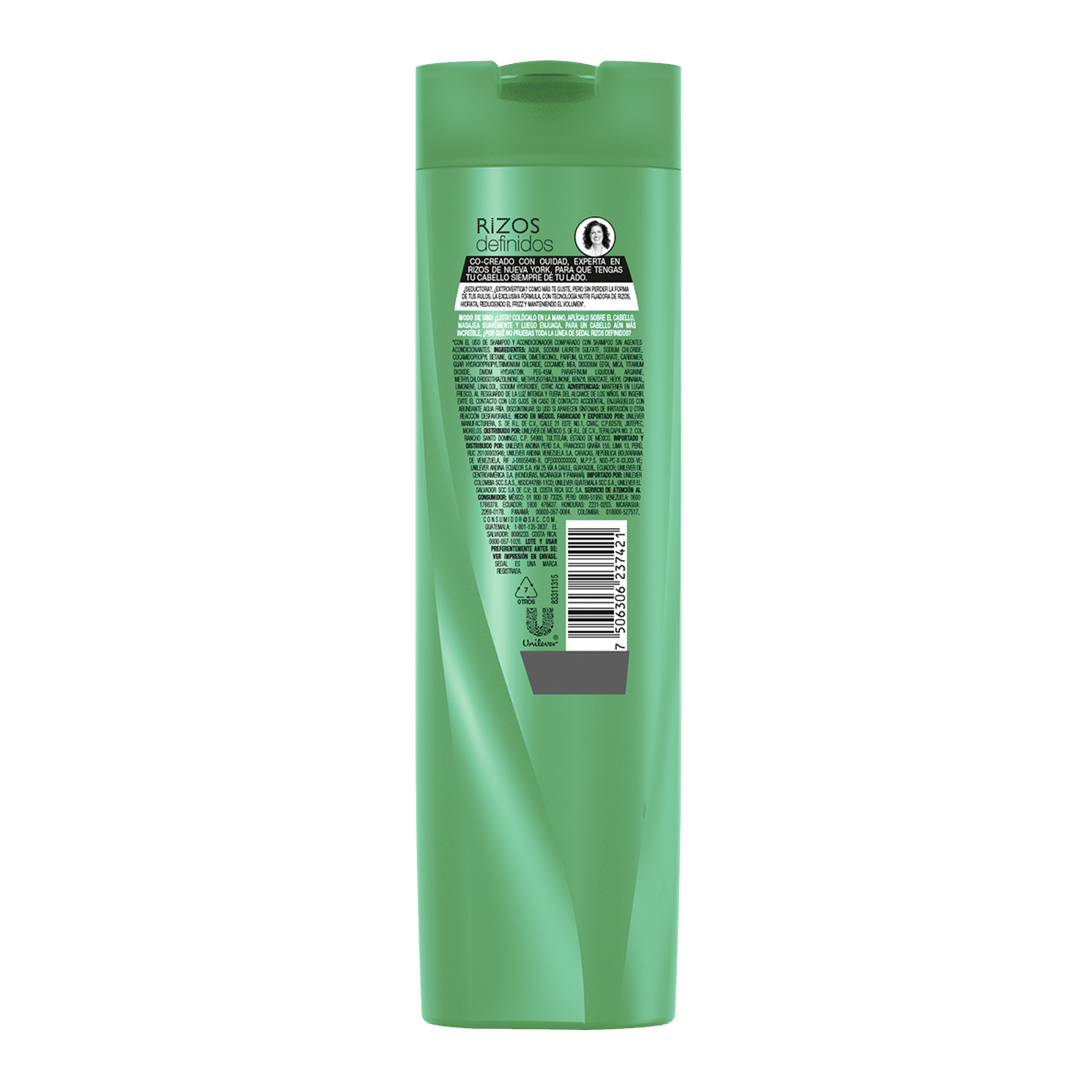 Imagen al parte posterior del paquete Sedal Shampoo Rizos Definidos 340ml