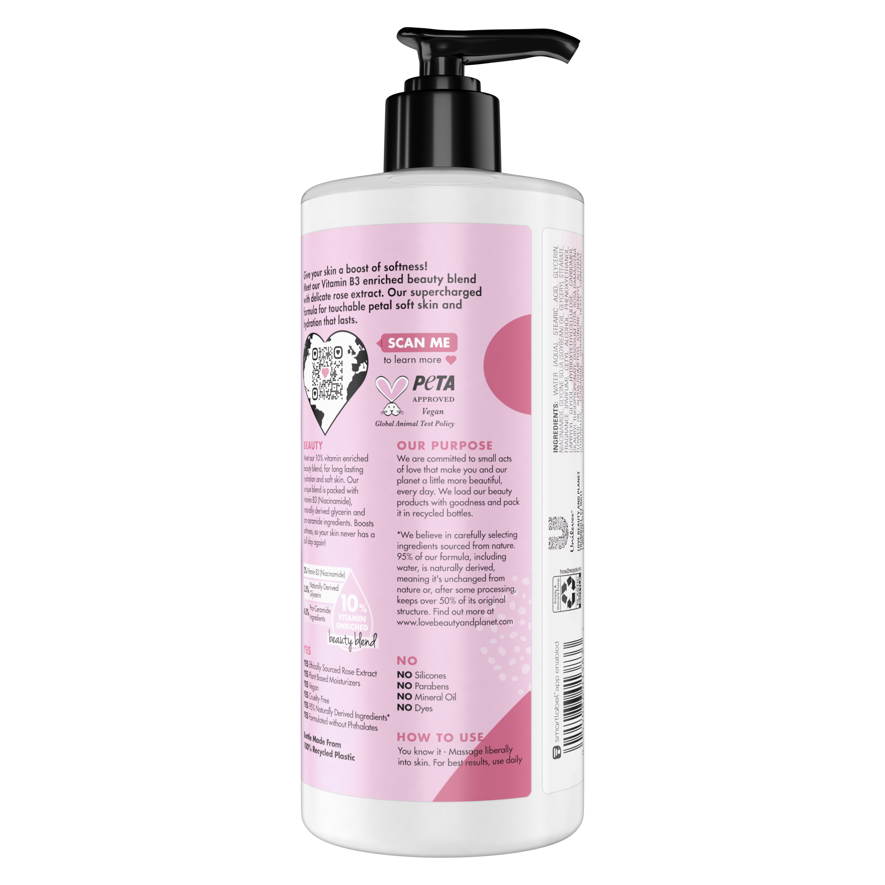 Back of body lotion pack Love Beauty Planet Rose Water Body Lotion