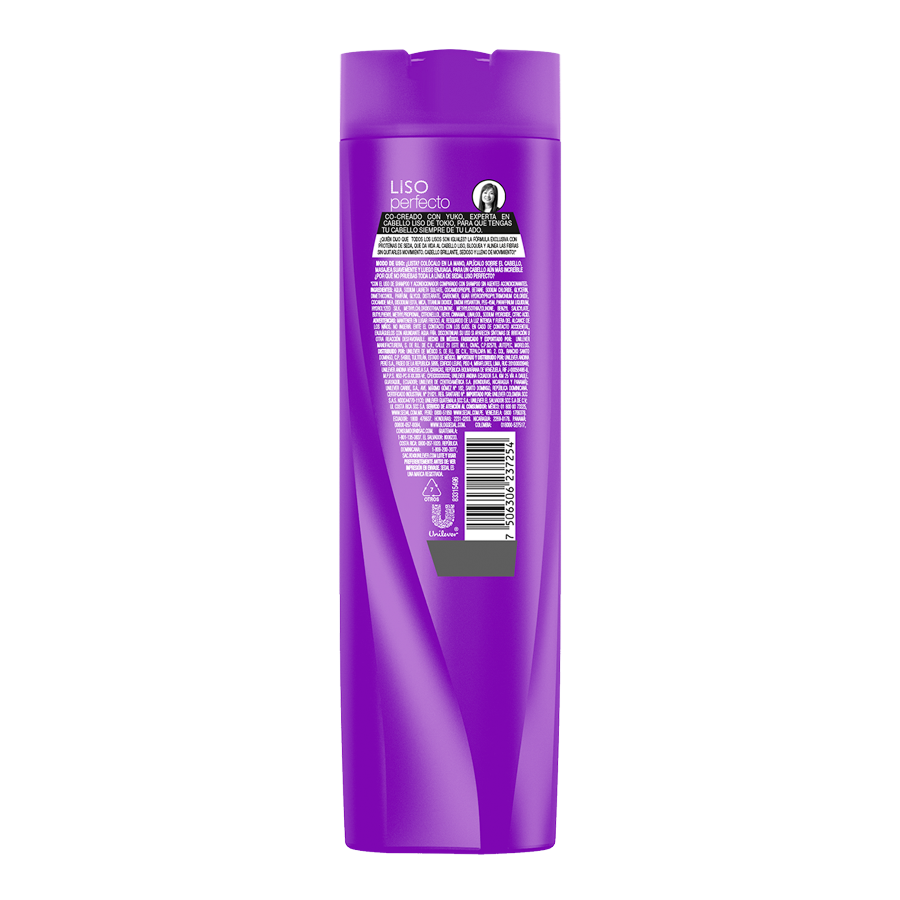 Imagen al parte posterior del paquete Sedal Shampoo Liso Perfecto 340ml