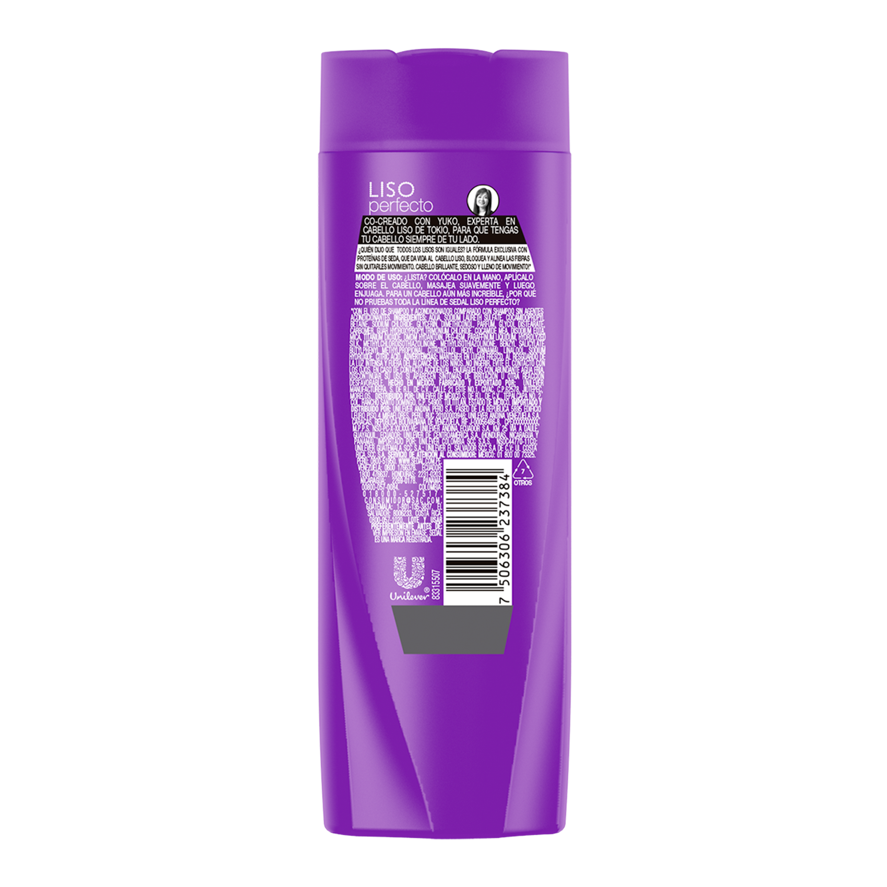 Imagen al parte posterior del paquete Sedal Shampoo Liso Perfecto 190ml