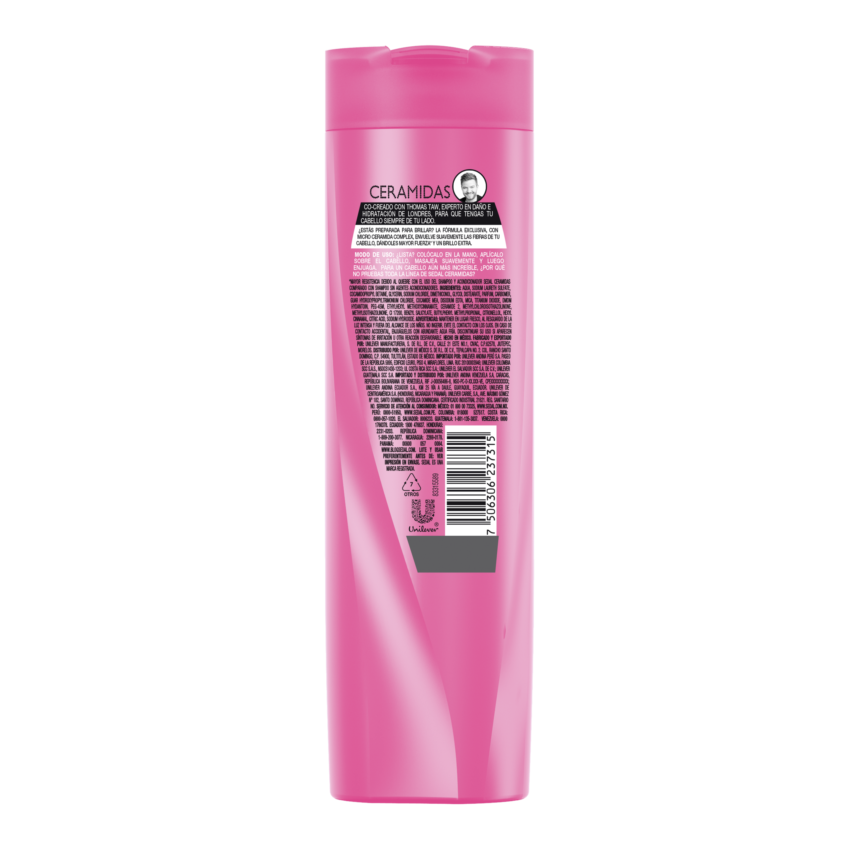Imagen al parte posterior del paquete Sedal Shampoo Ceramidas 340ml