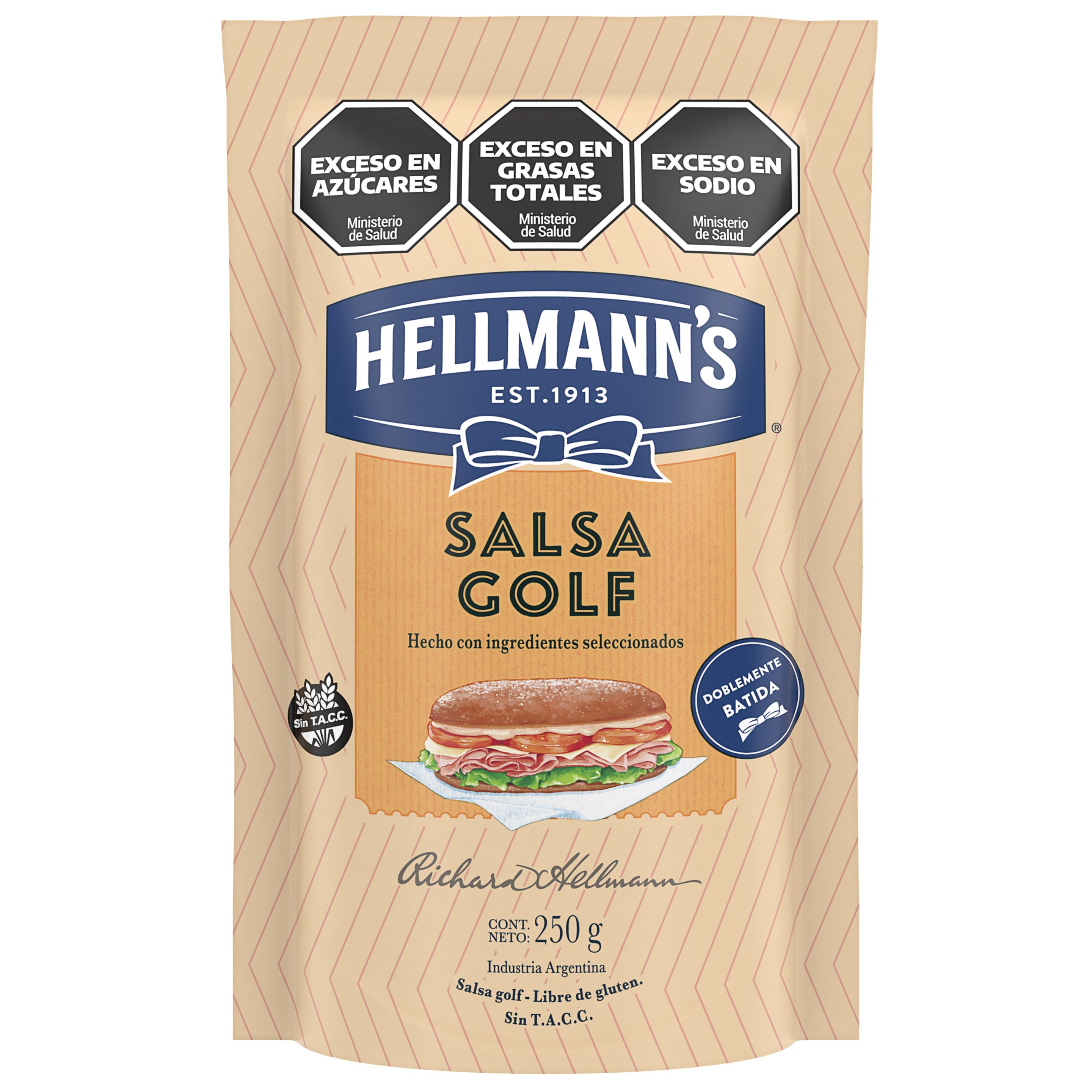 Imagen de envase doypack de salsa golf Hellmann's 250 gramos