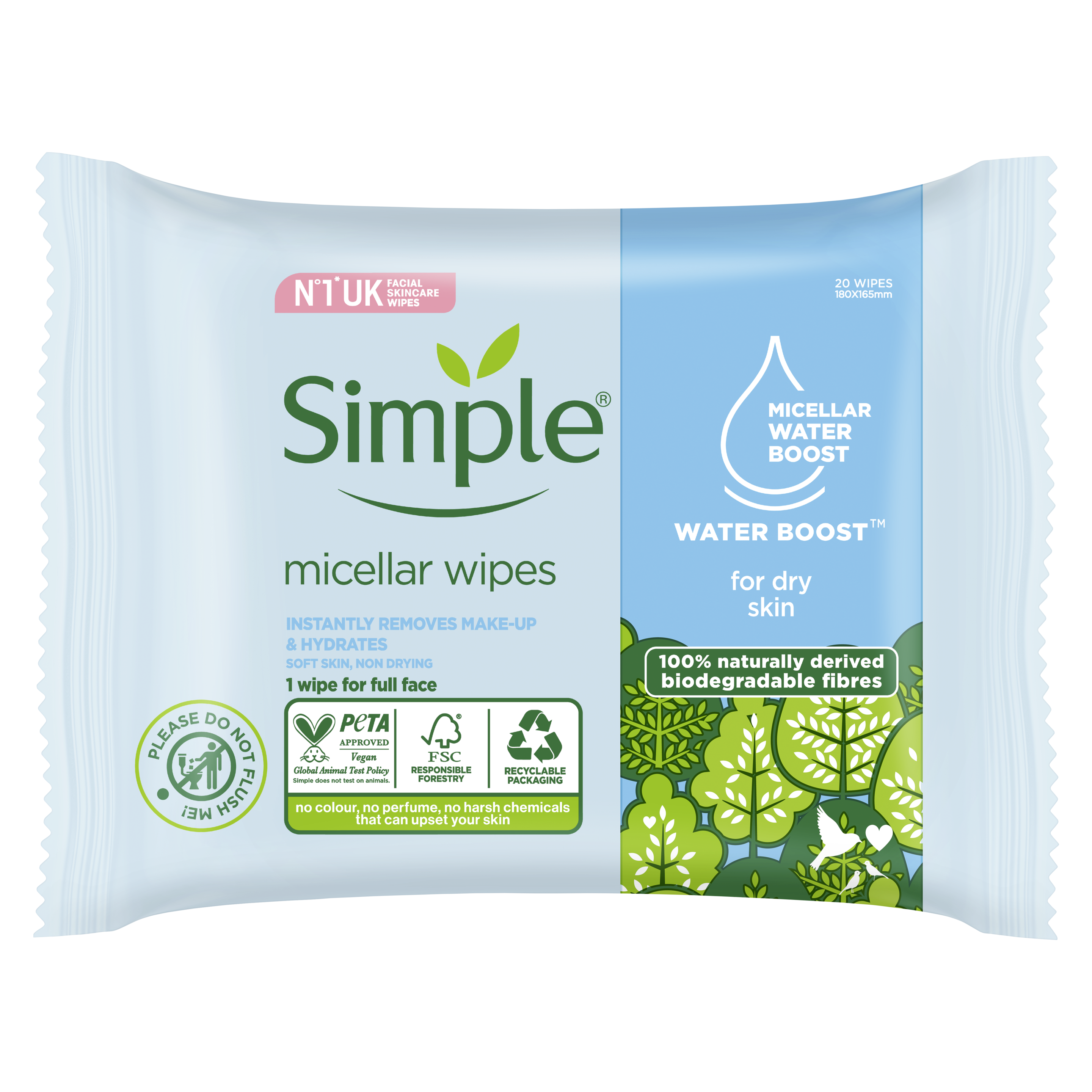 Simple Water Boost Micellar Biodegradable Cleansing Wipes