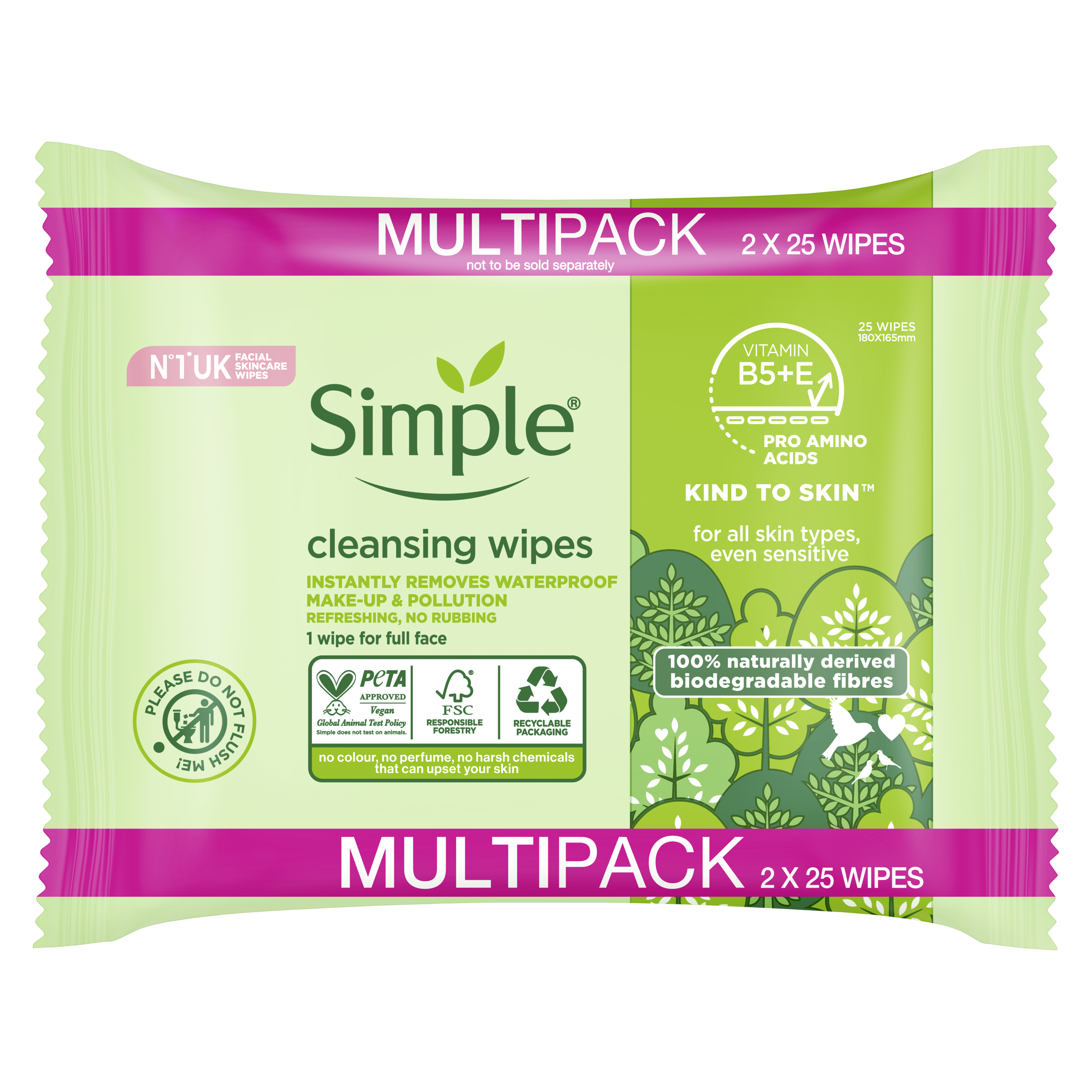 Simple Kind To Skin Biodegradable Cleansing Wipes Twin Pack