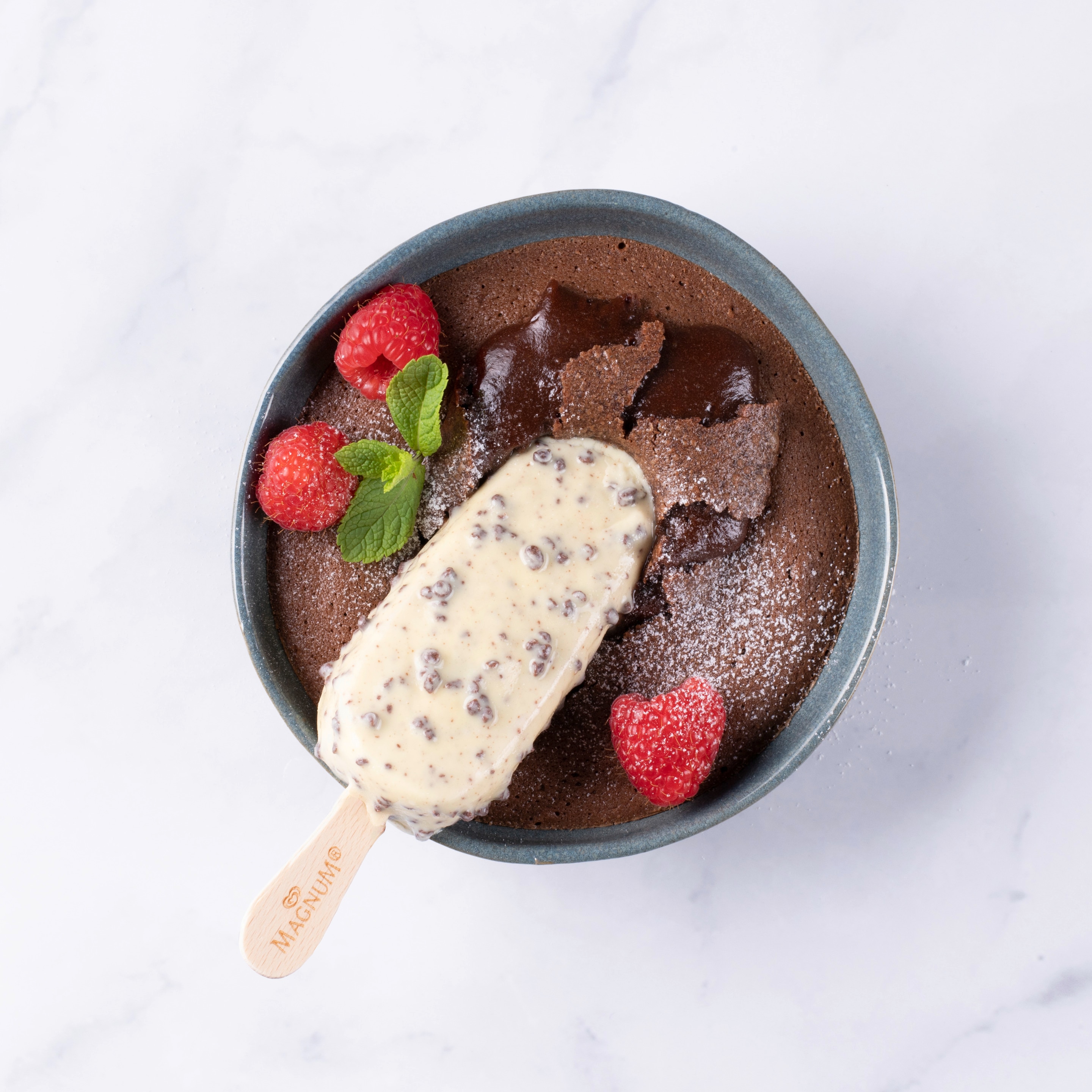 Magnum baked chocolate pudding made with Magnum White Chocolate Cookies 