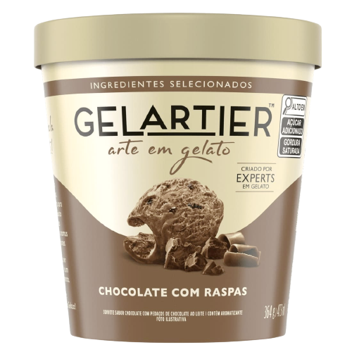 Sorvete Gelartier de chocolate com raspas feito com ingredientes selecionados packshot