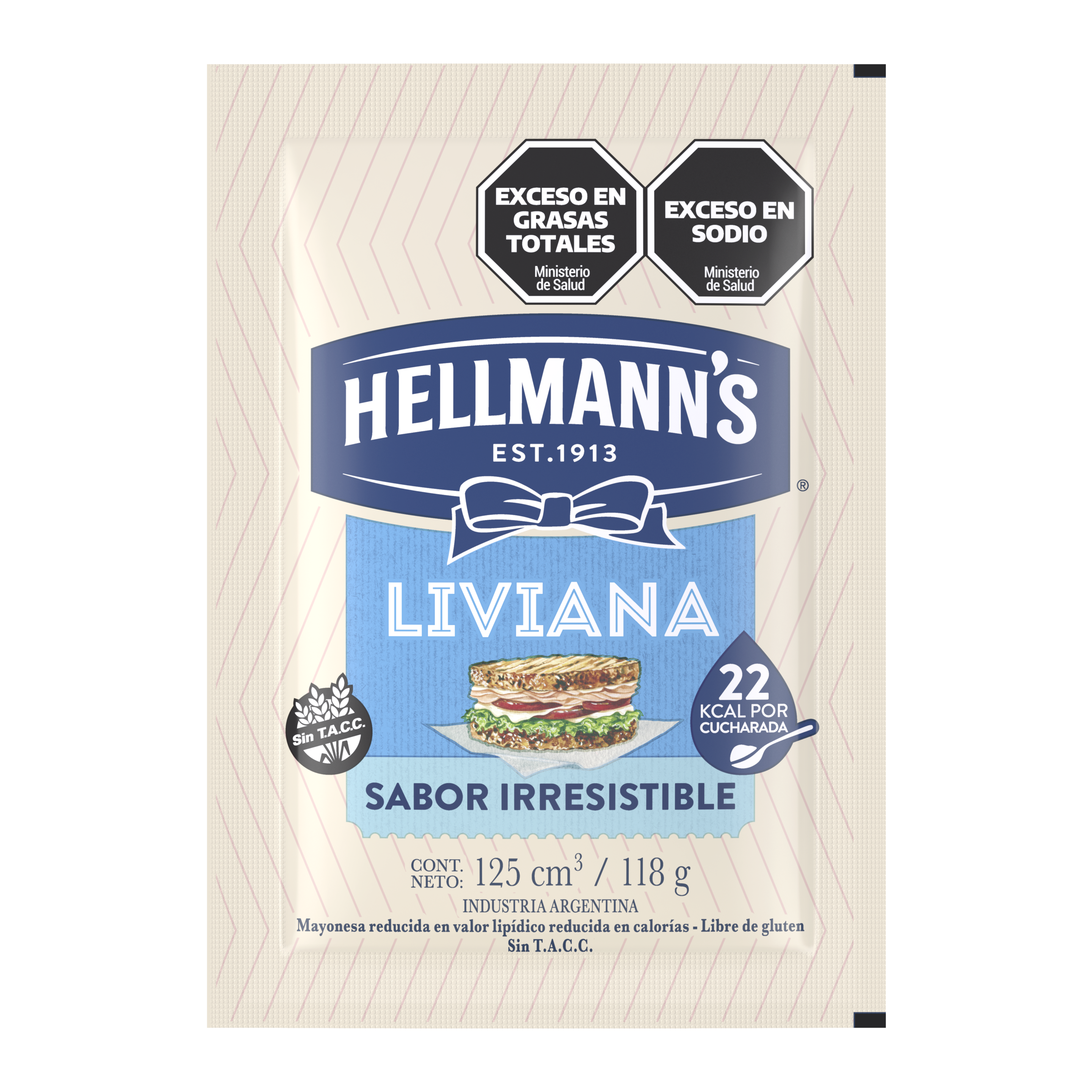Envase doypack de mayonesa liviana Hellmann´s con menos calorías