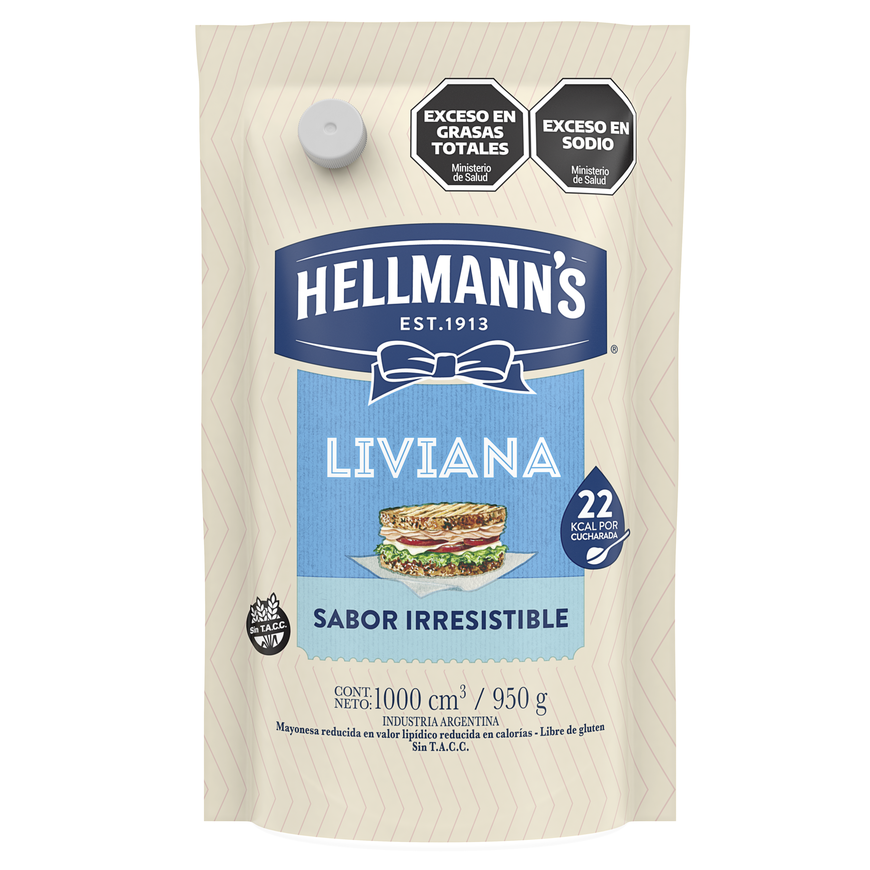 Envase doypack de mayonesa liviana Hellmann´s con menos calorías
