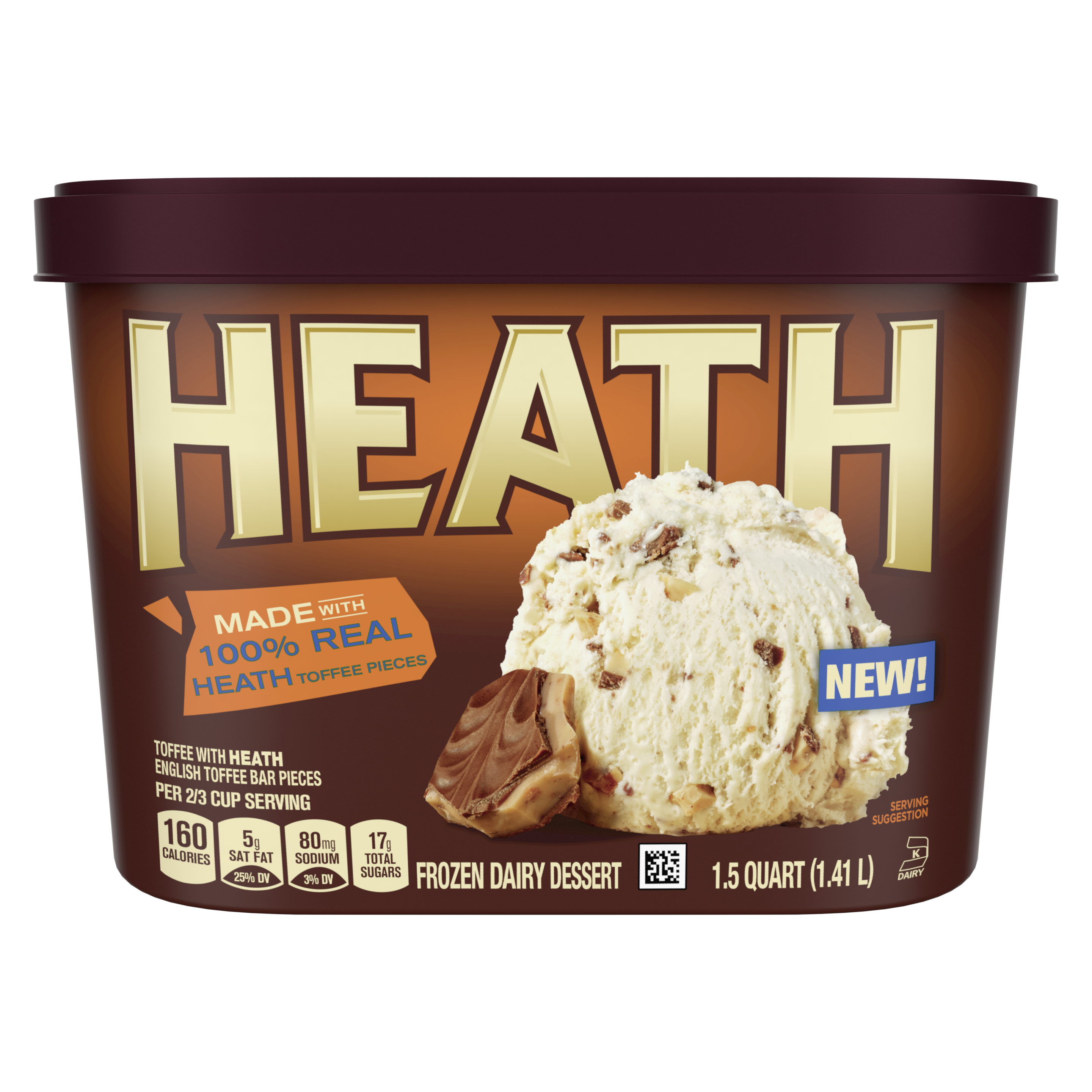 Un envase de 48 onzas de Breyers® Heath en la parte frontal del paquete