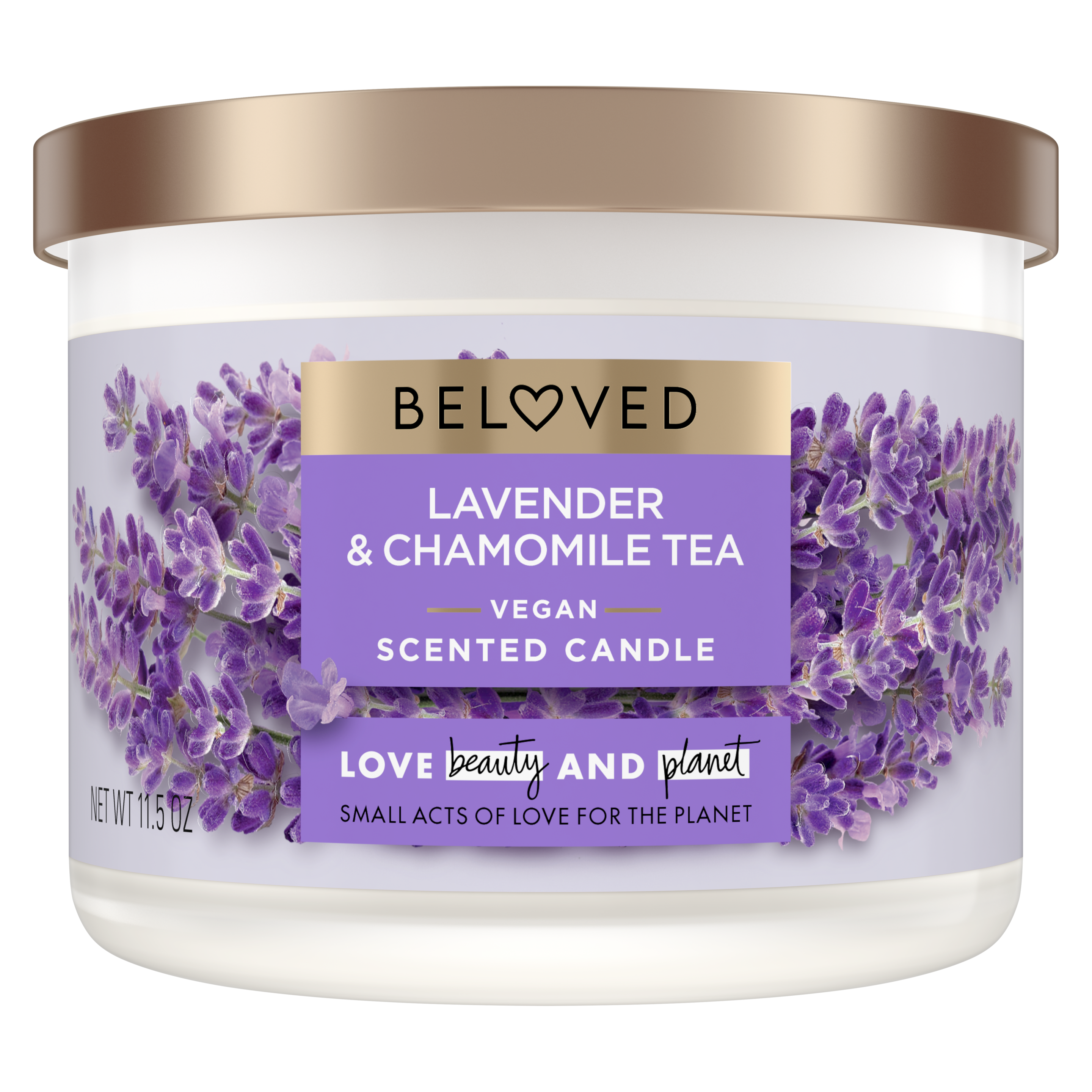 Front of candle Beloved Lavender & Chamomile Tea candle