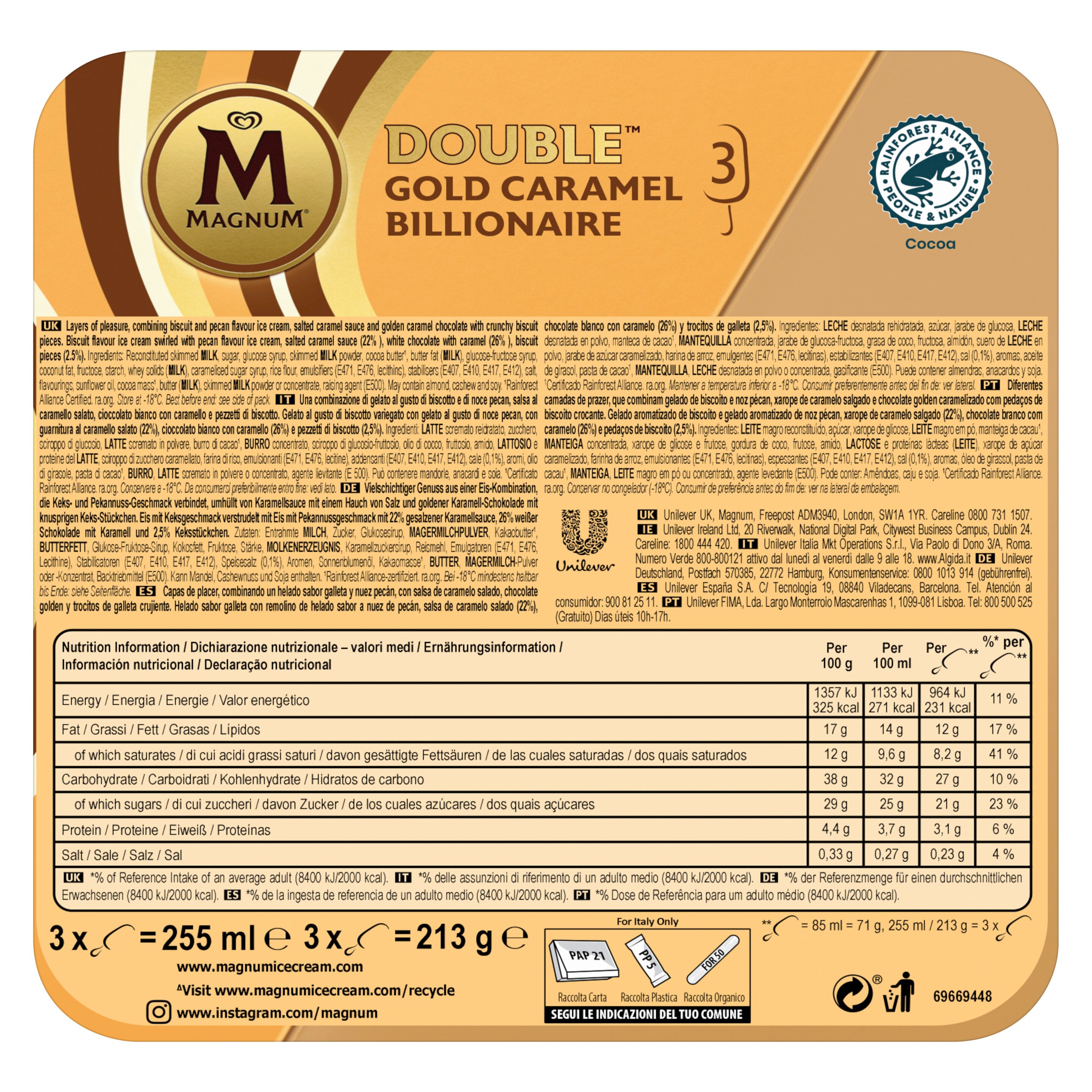 Magnum Double Gold Caramel Billionaire 3 x 85 ml