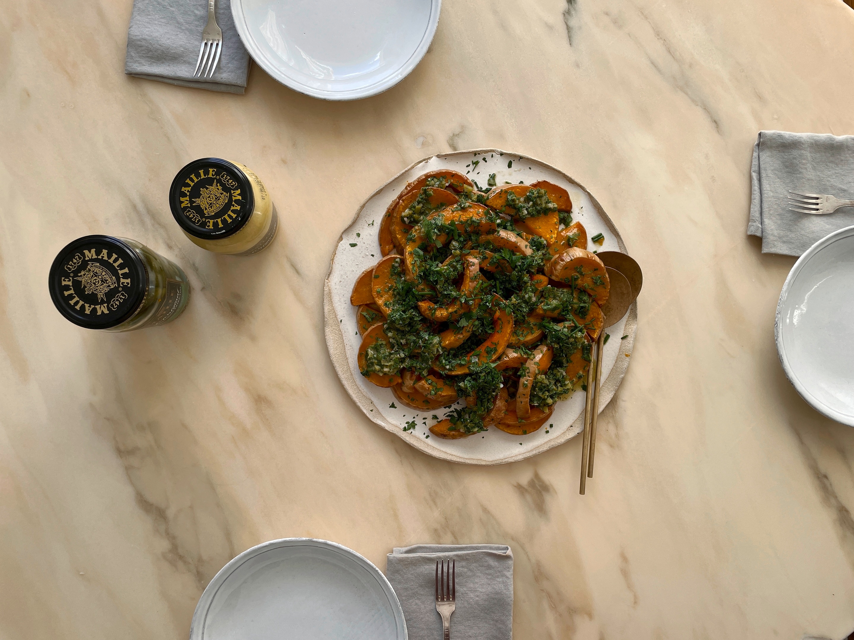 Roasted Butternut Squash with Maille Dijon &amp; Cornichon Vinaigrette