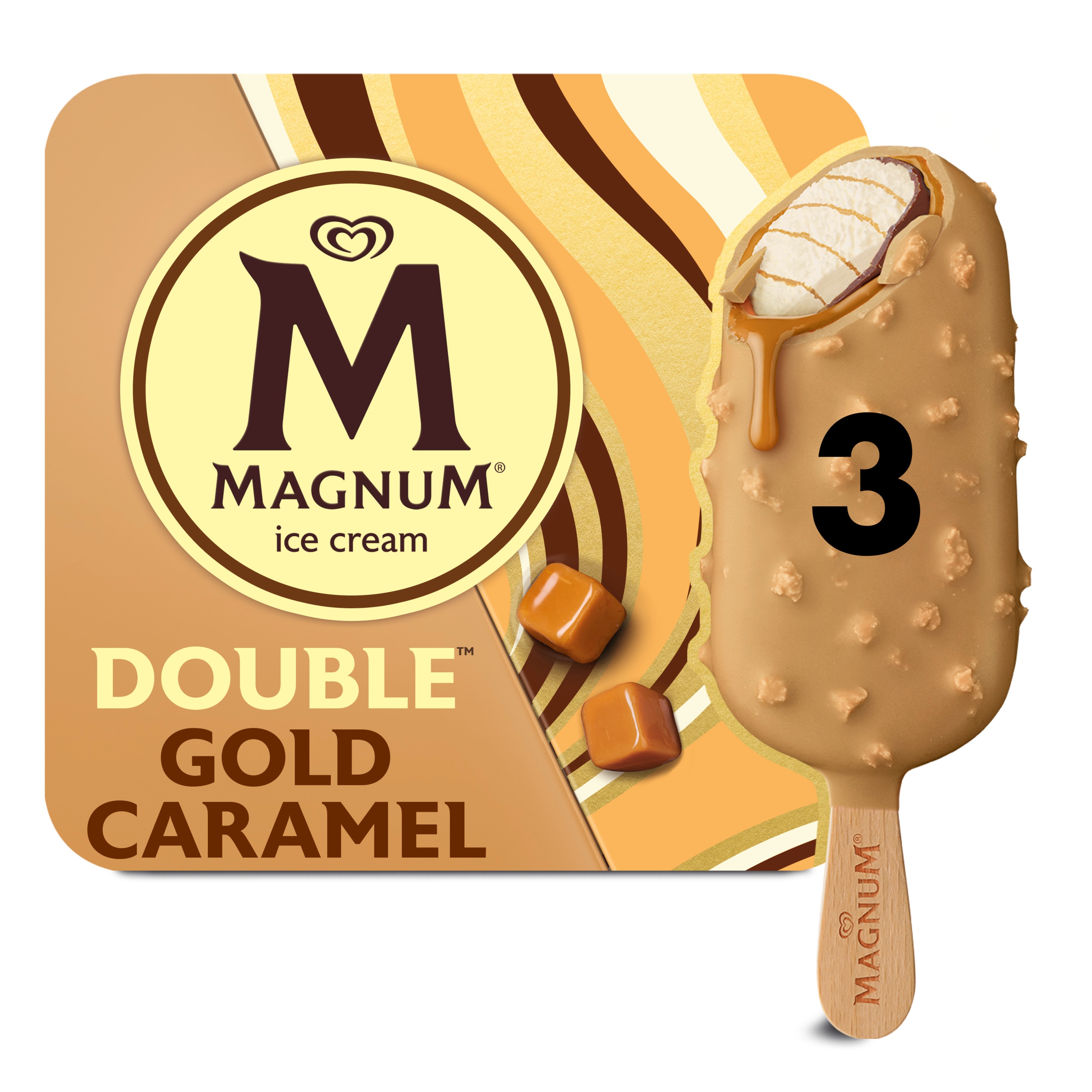 Magnum Ice Cream Bars, Double Caramel, 44% Cacao 3 Ea, Sandwiches & Bars