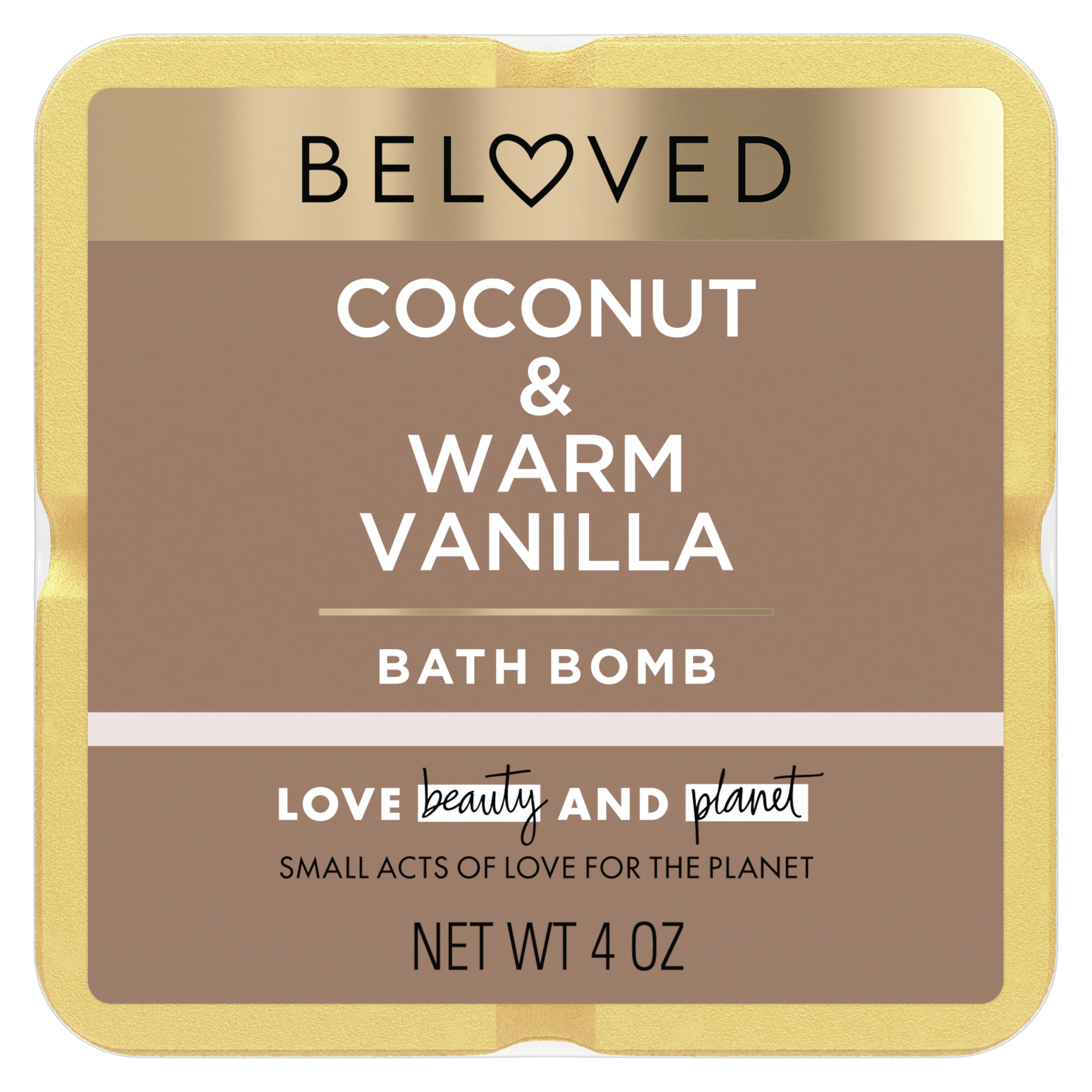 Front of bath bomb pack Love Beauty Planet Coconut & Warm Vanilla Bath Bomb