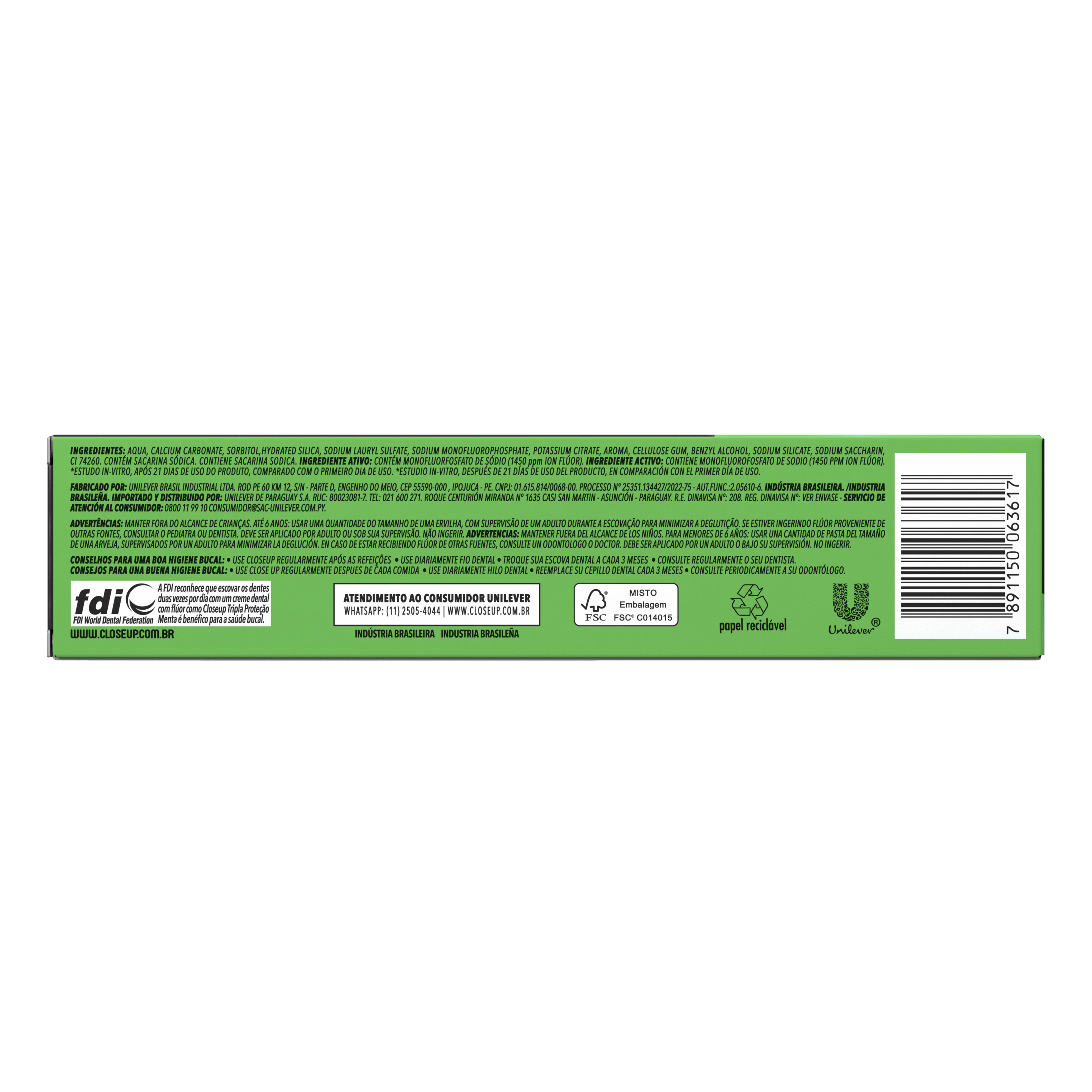 Creme dental Closeup Tripla Proteção Menta 150g trás