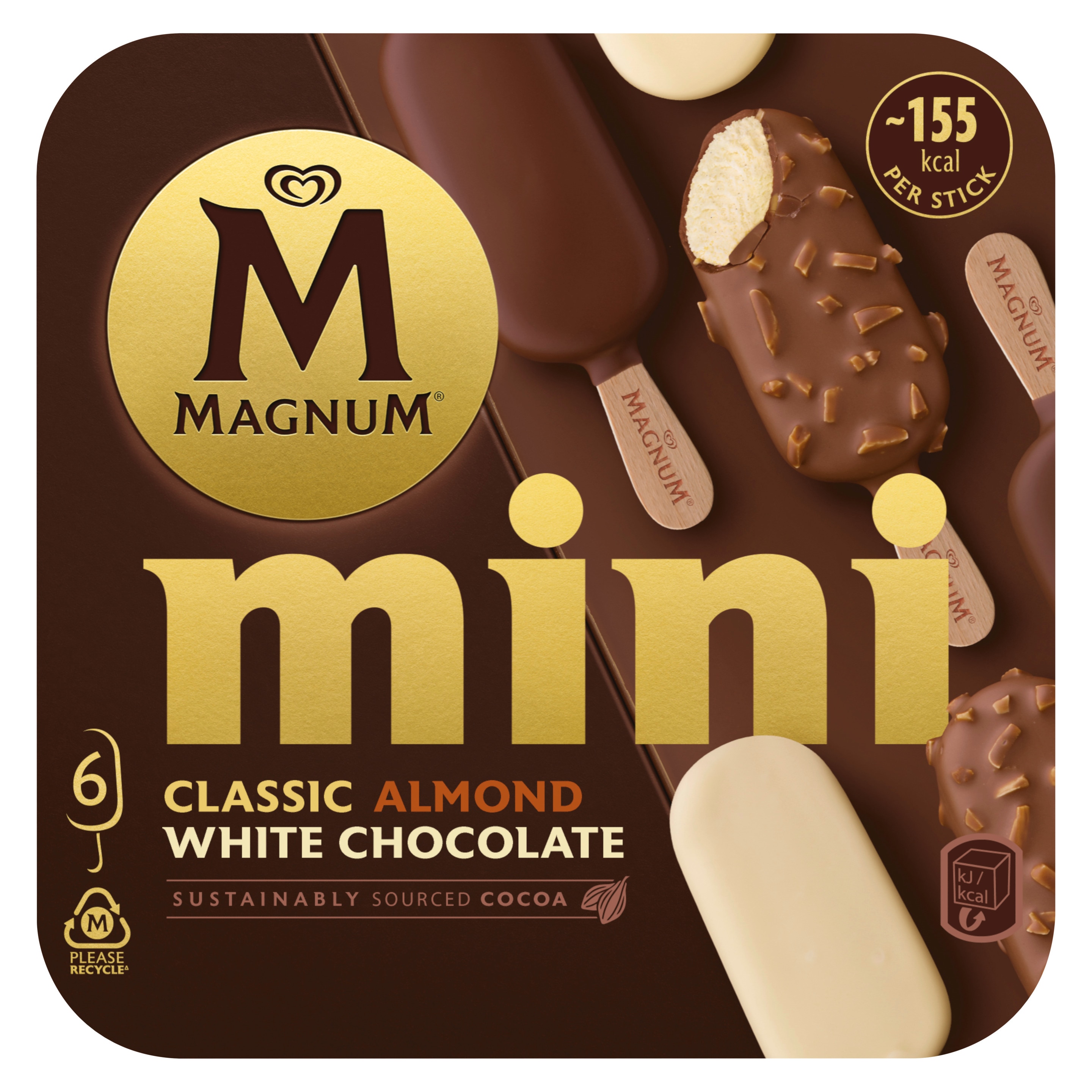 Magnum Mini Classic Almond & White Ice Cream 6 x 55ml Front