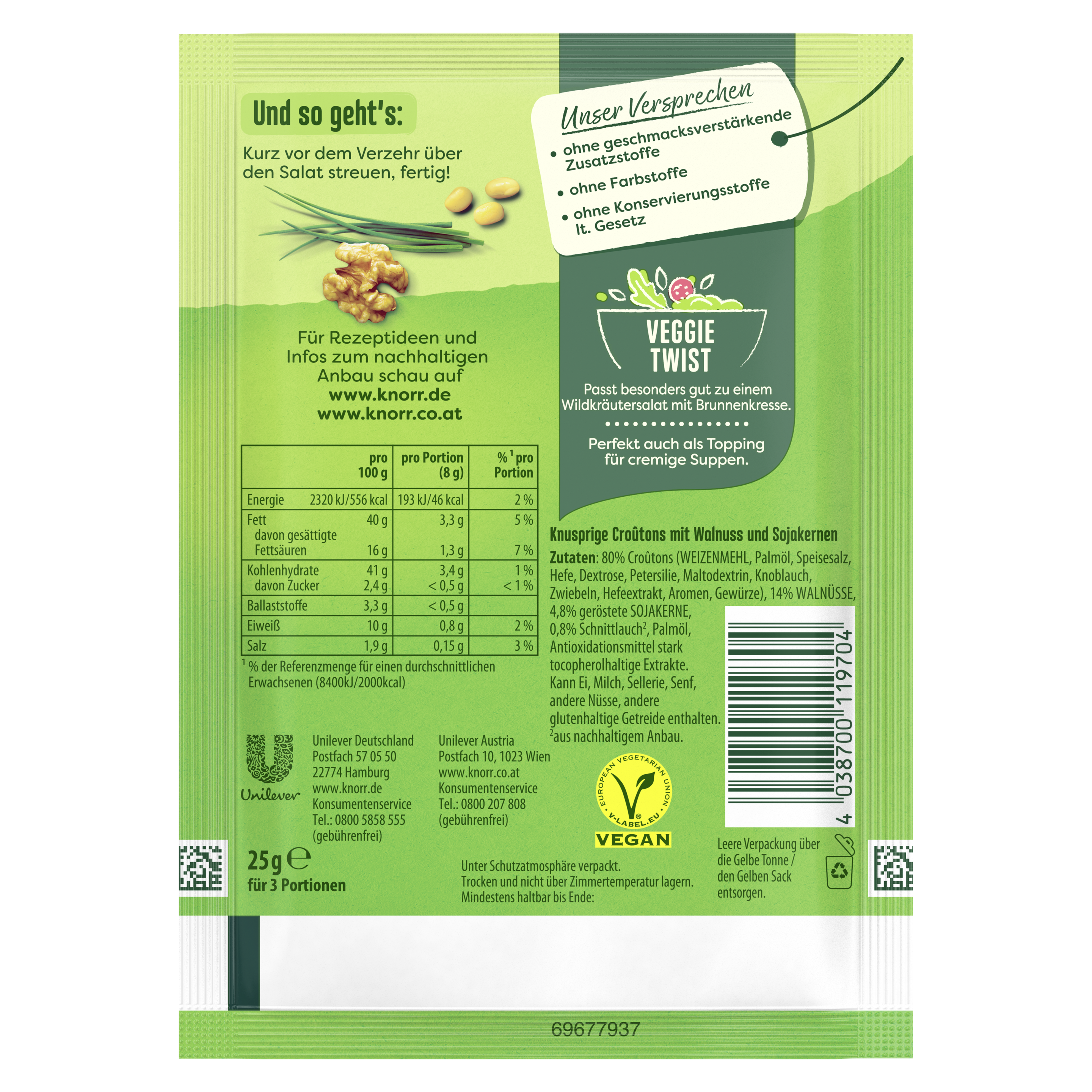 Knorr Salatkrönung Croutinos mit Walnuss und Sojakernen Croutinos 3 Portionen