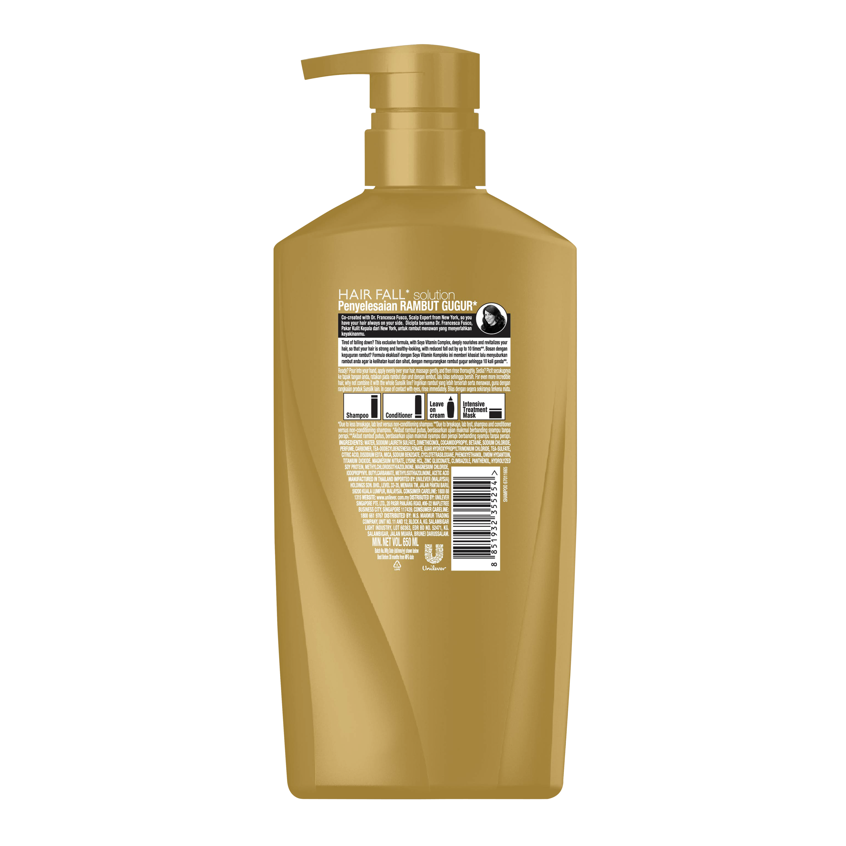 Syampu Hair Fall Solution Sunsilk 650ml imej di belakang pek