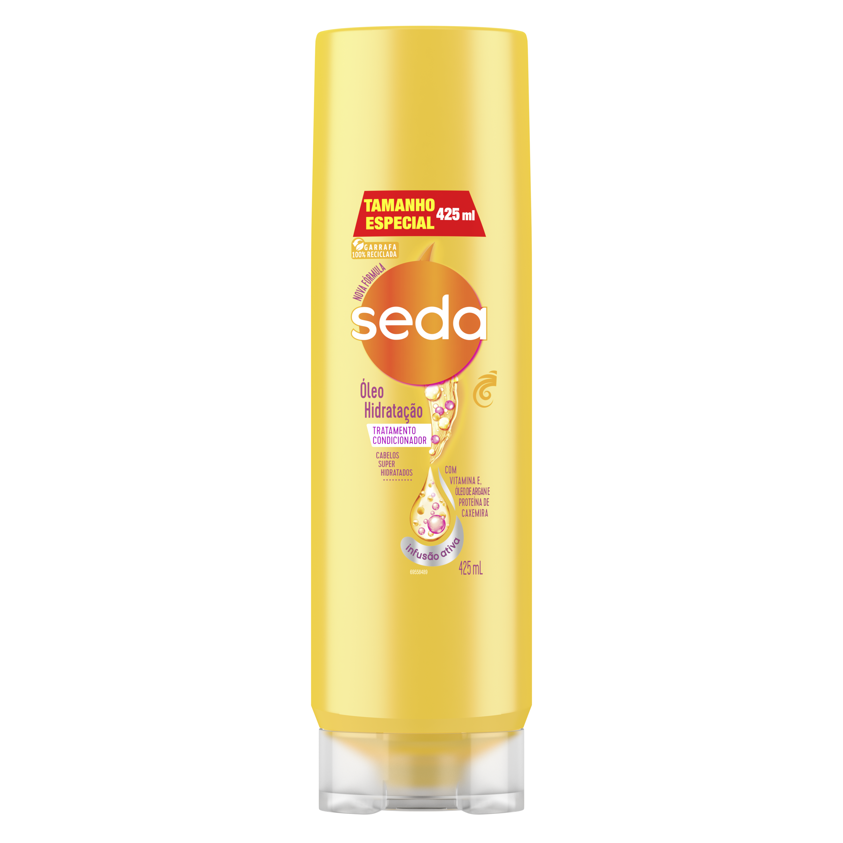 Uma imagem frontal da embalagem de Condicionador Seda Óleo Hidratação 425ml